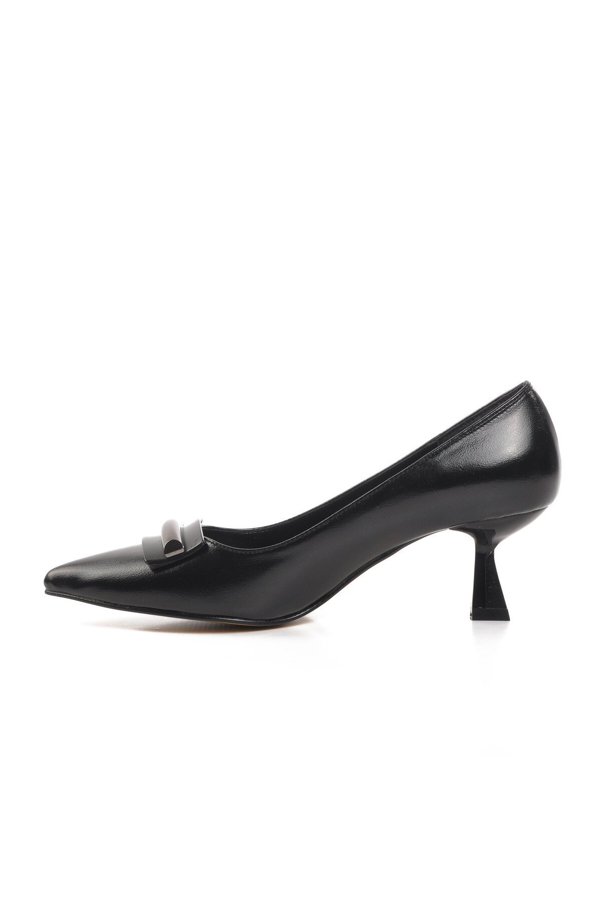 Ayakmod Siyah Cilt Kadın Topuklu Ayakkabı