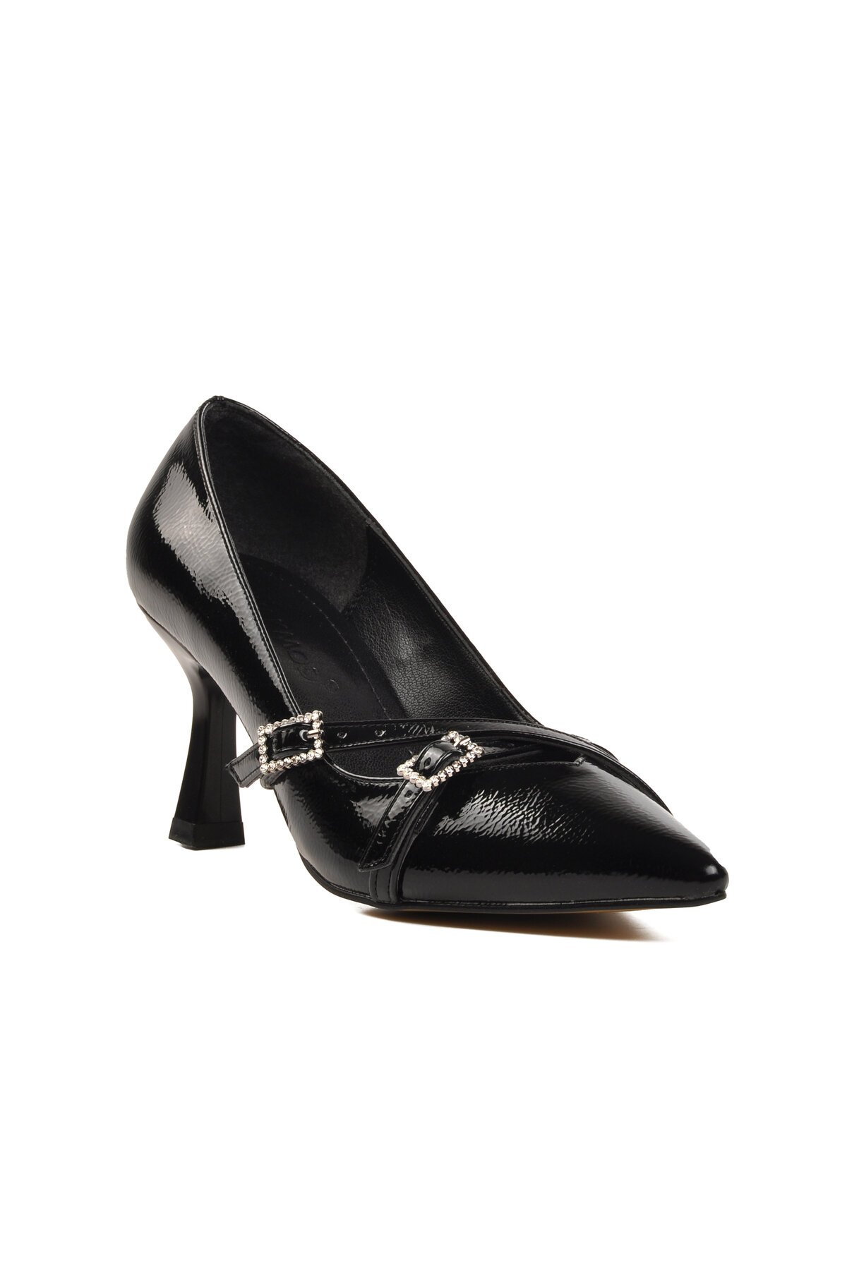 Ayakmod Siyah Kırışık Kadın Topuklu Ayakkabı