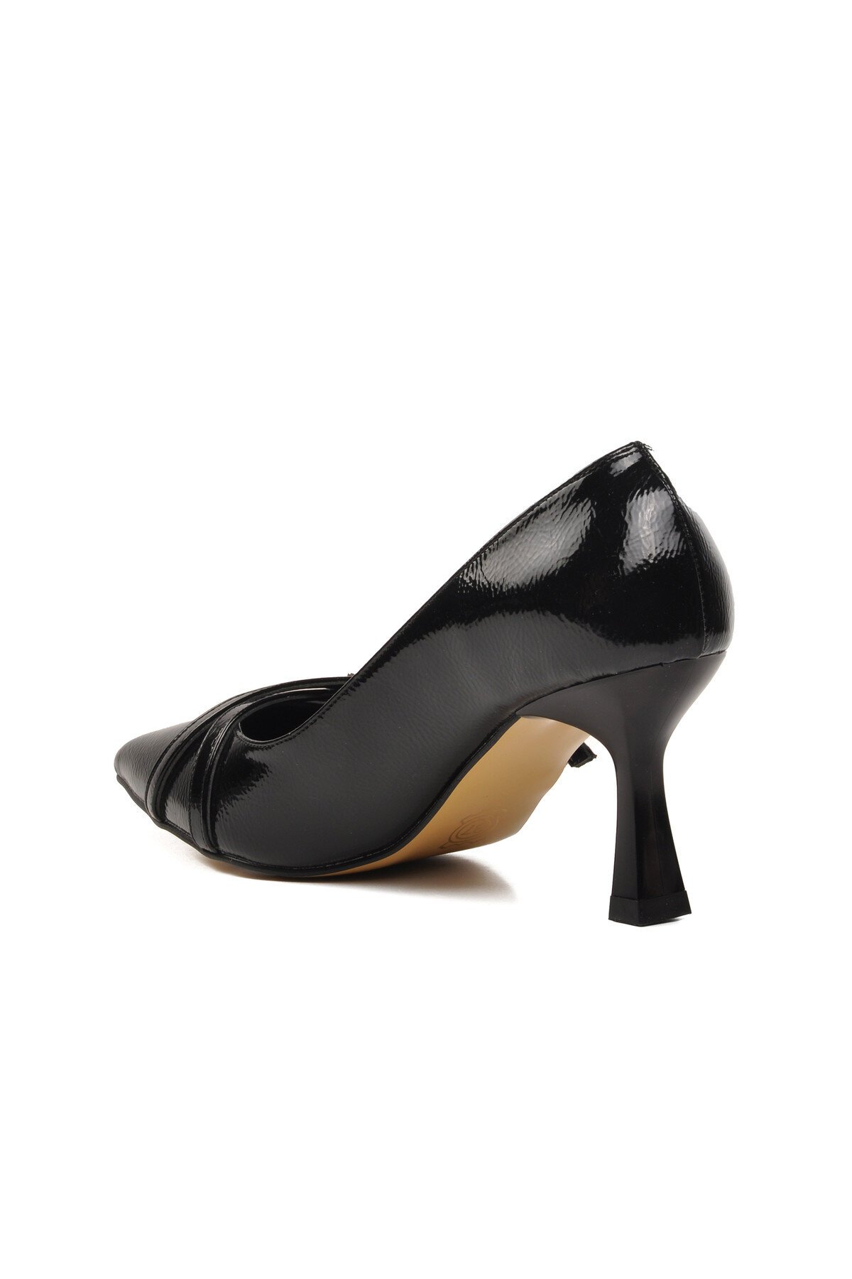 Ayakmod Siyah Kırışık Kadın Topuklu Ayakkabı