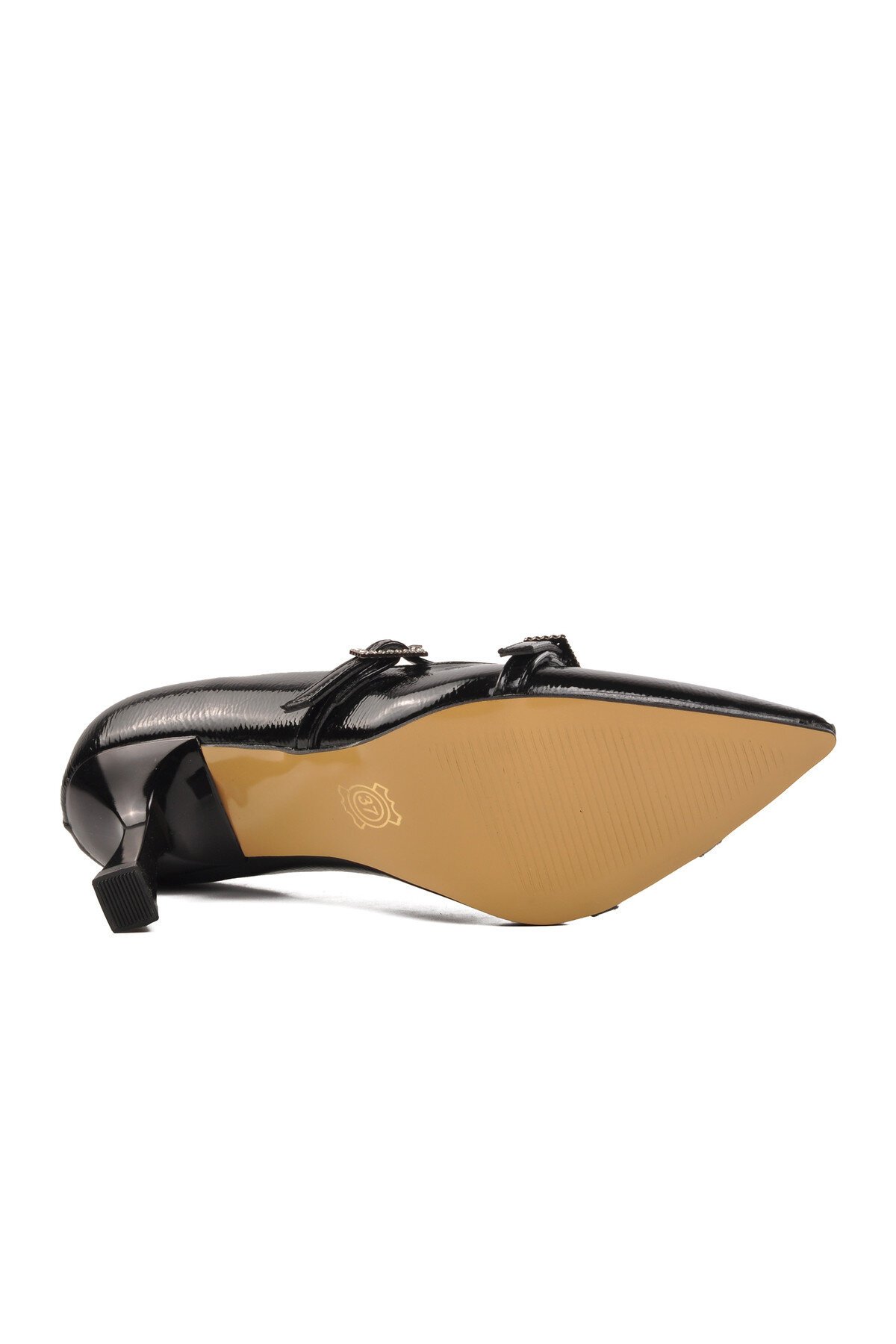 Ayakmod Siyah Kırışık Kadın Topuklu Ayakkabı