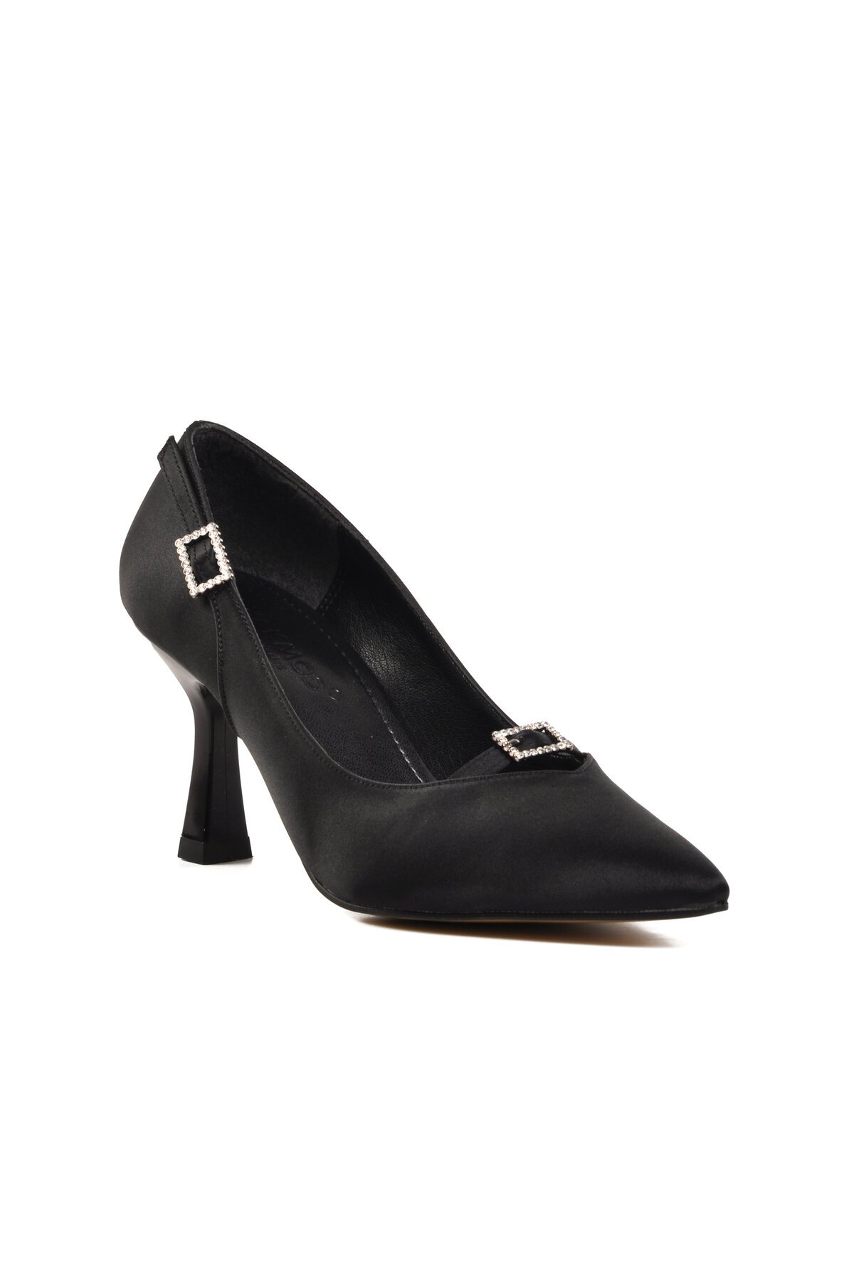 Ayakmod Siyah Saten Kadın Topuklu Ayakkabı