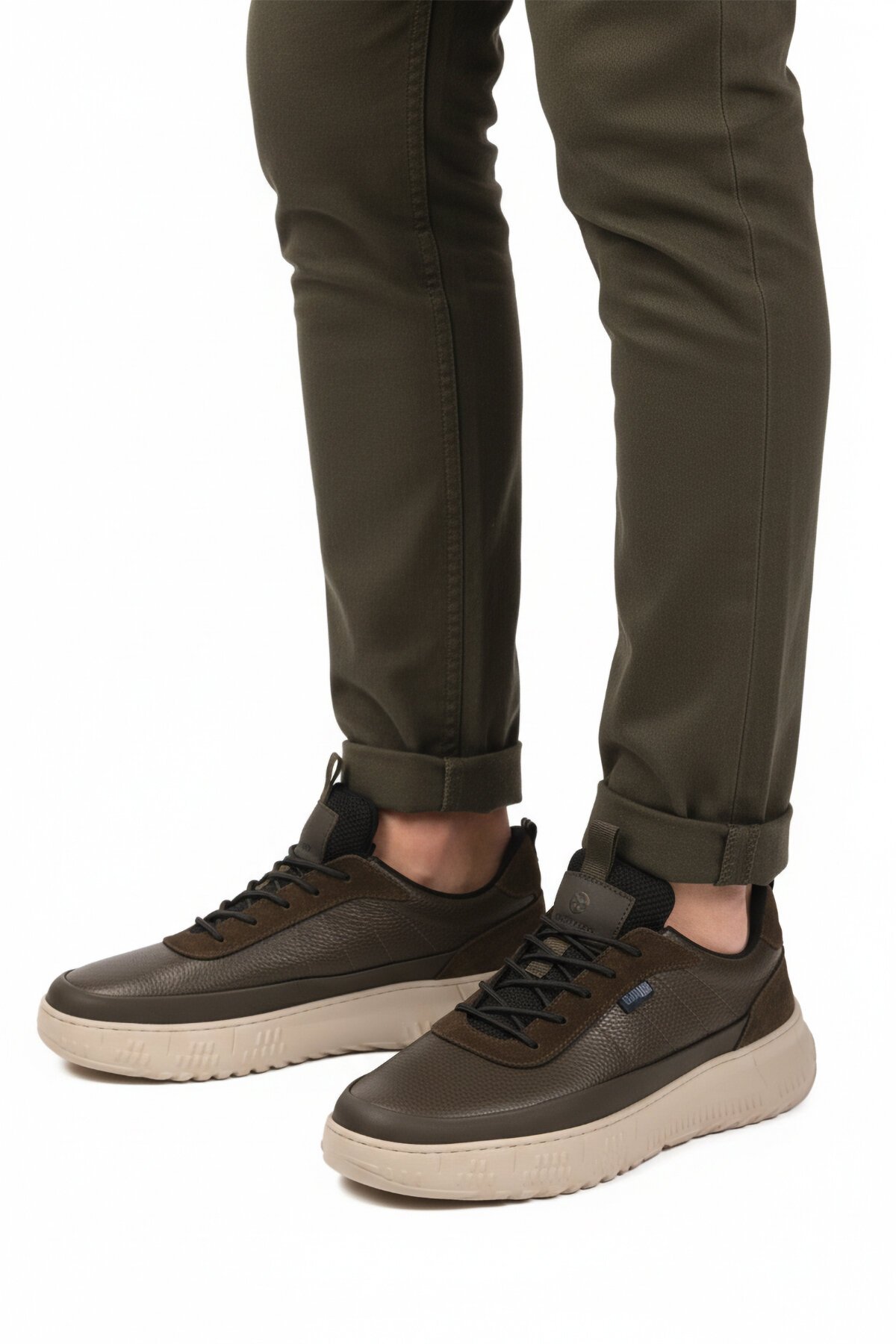 Haki Hakiki Deri Lastik Bağcıklı Memory Foarm Erkek Günlük Ayakkabı 152-22487 M