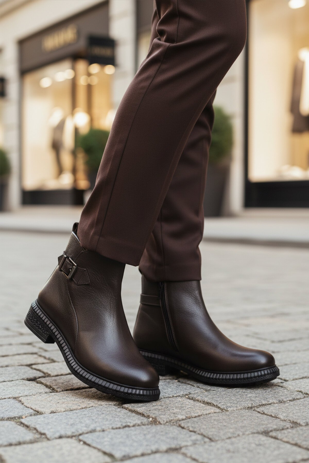 Kahve Hakiki Deri Kaymaz Taban Kadın Bot Premium 20913-1 Z