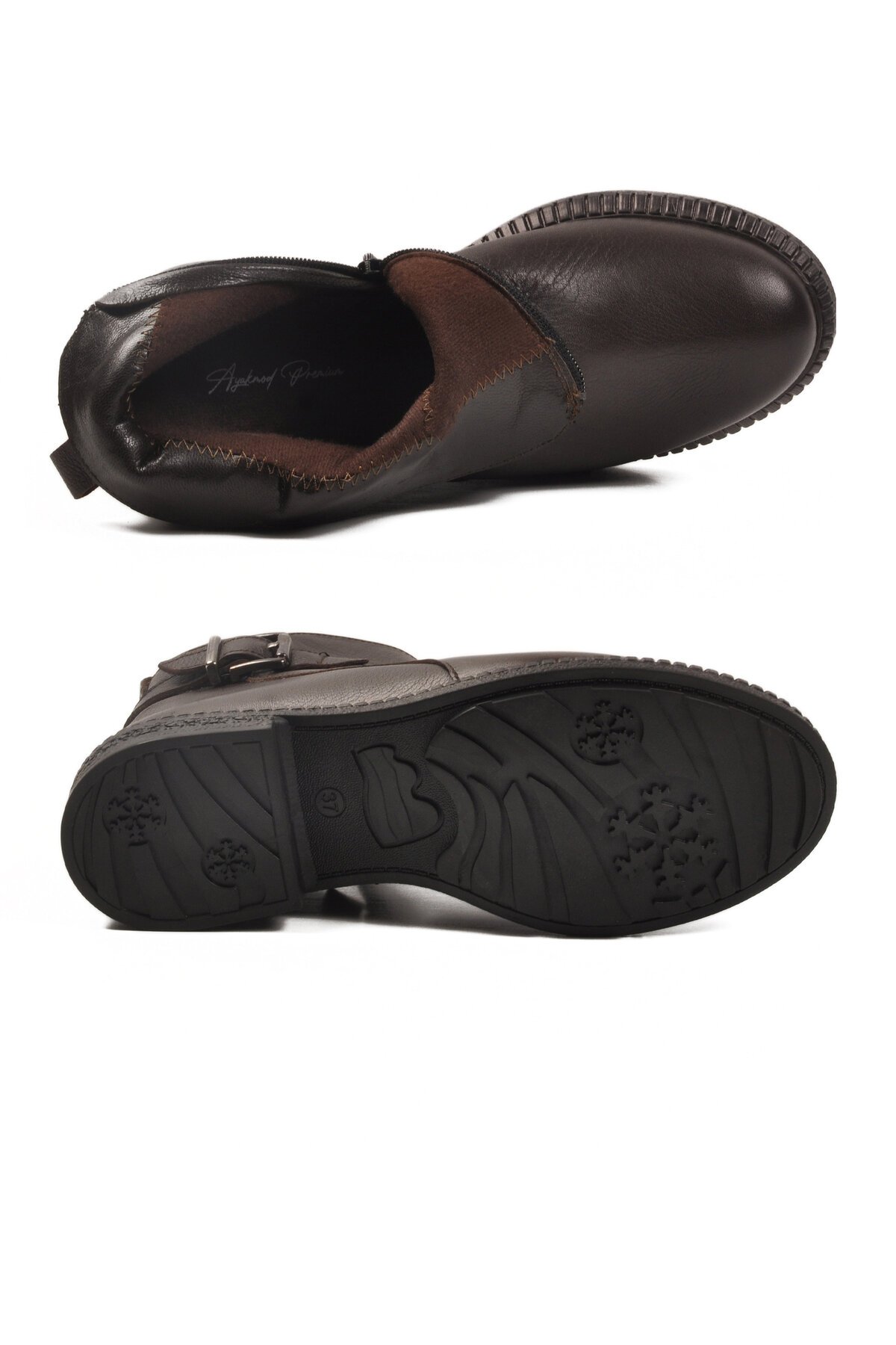 Kahve Hakiki Deri Kaymaz Taban Kadın Bot Premium 20913-1 Z