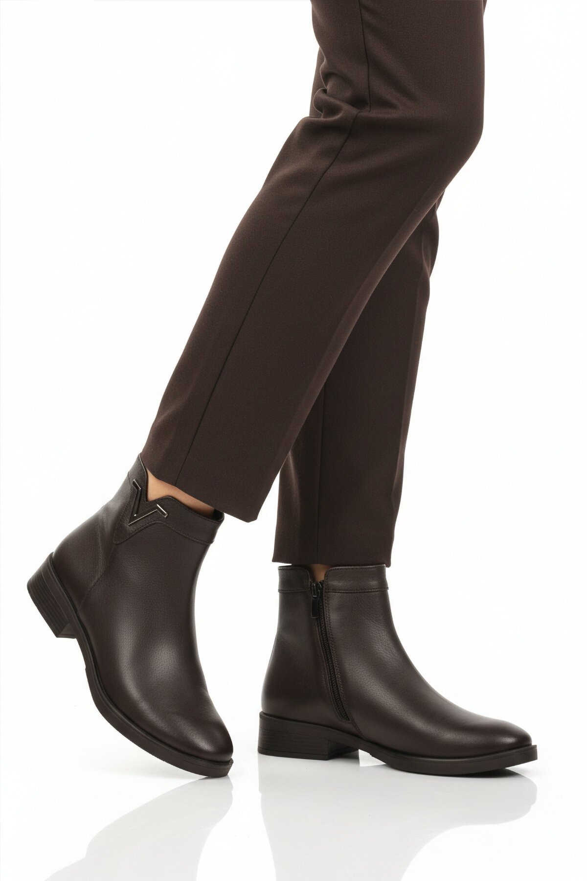 Kahve Hakiki Deri İçi Polarlı Kadın Bot Premium 21893-1 Z