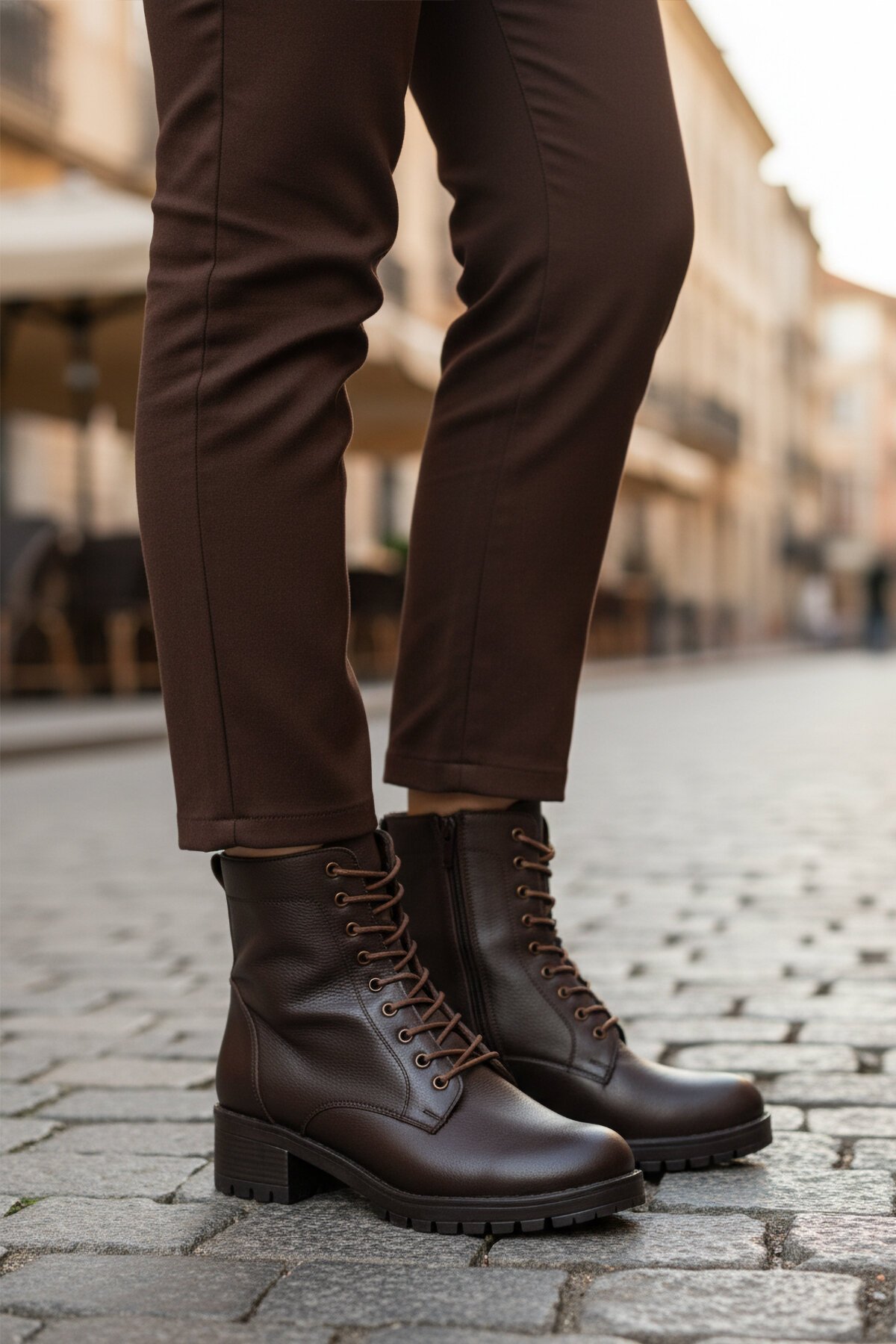 Kahve Hakiki Deri İçi Polarlı Kadın Bot Premium 2680-1 Z