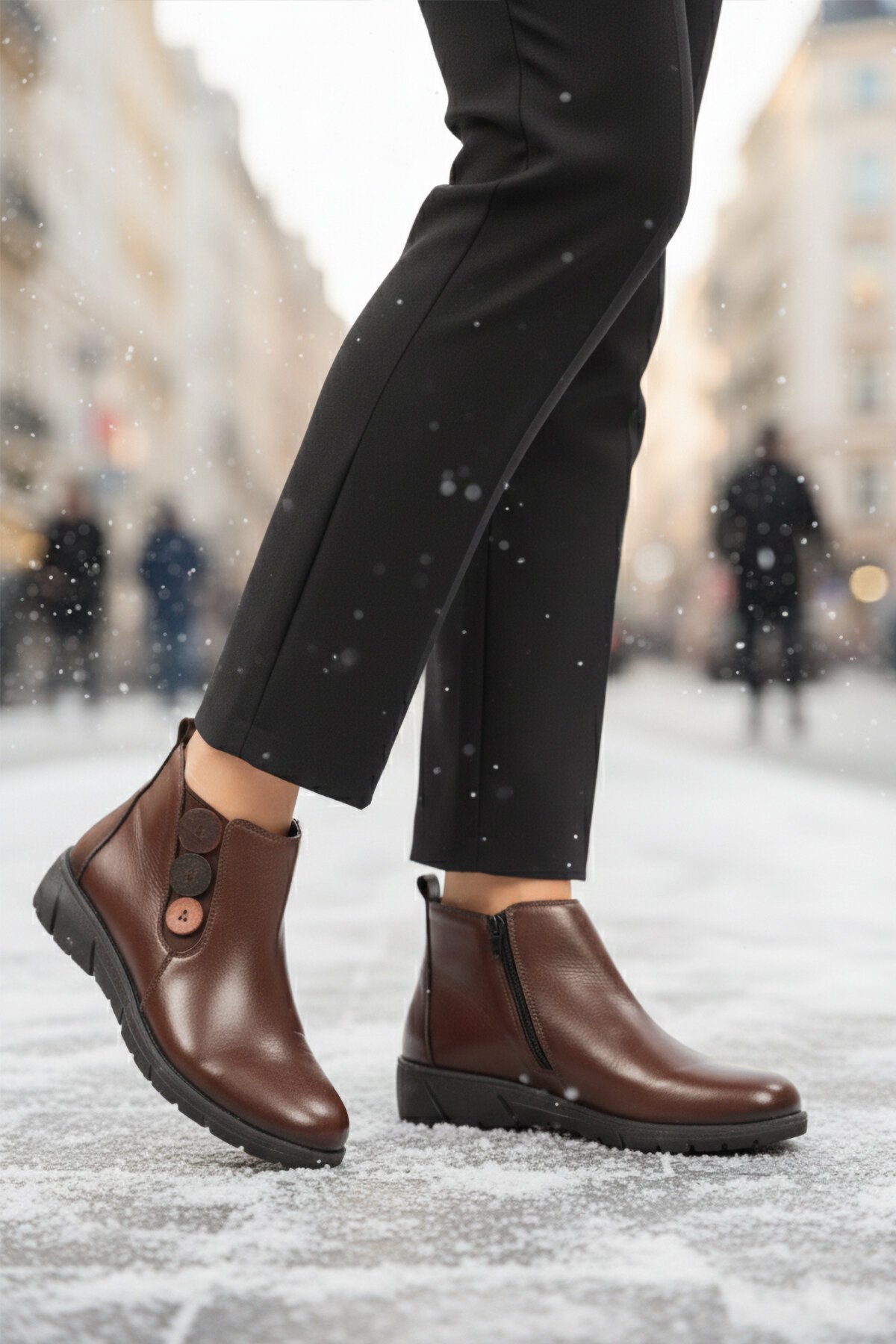 Kahve Hakiki Deri Kadın Bot Z406 Z