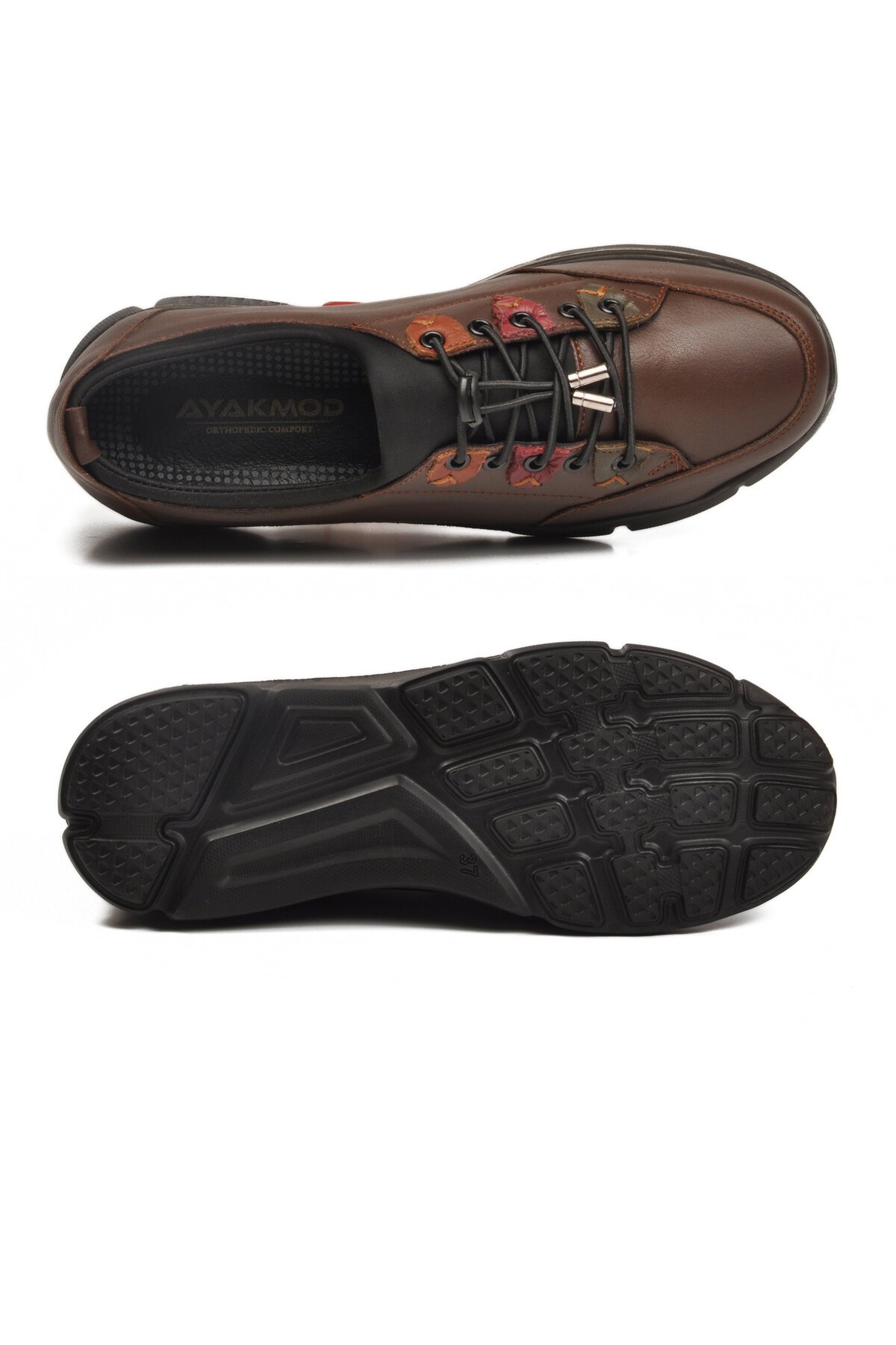 Kahve Hakiki Deri Lastik Bağcıklı Ortopedik Taban Kadın Günlük Ayakkabı 660 Z