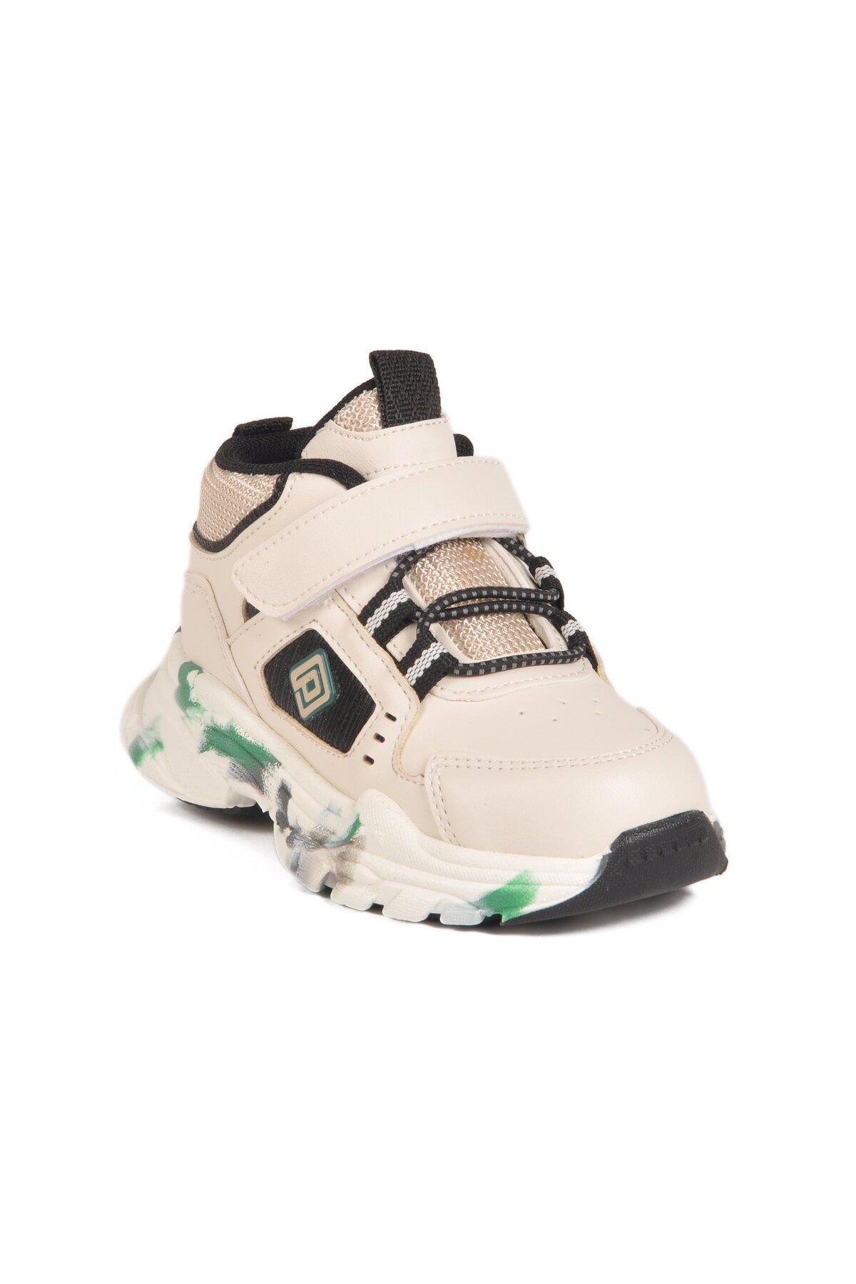 Krem-Siyah-Yeşil Cırtlı Çocuk Spor Ayakkabı 2063 B
