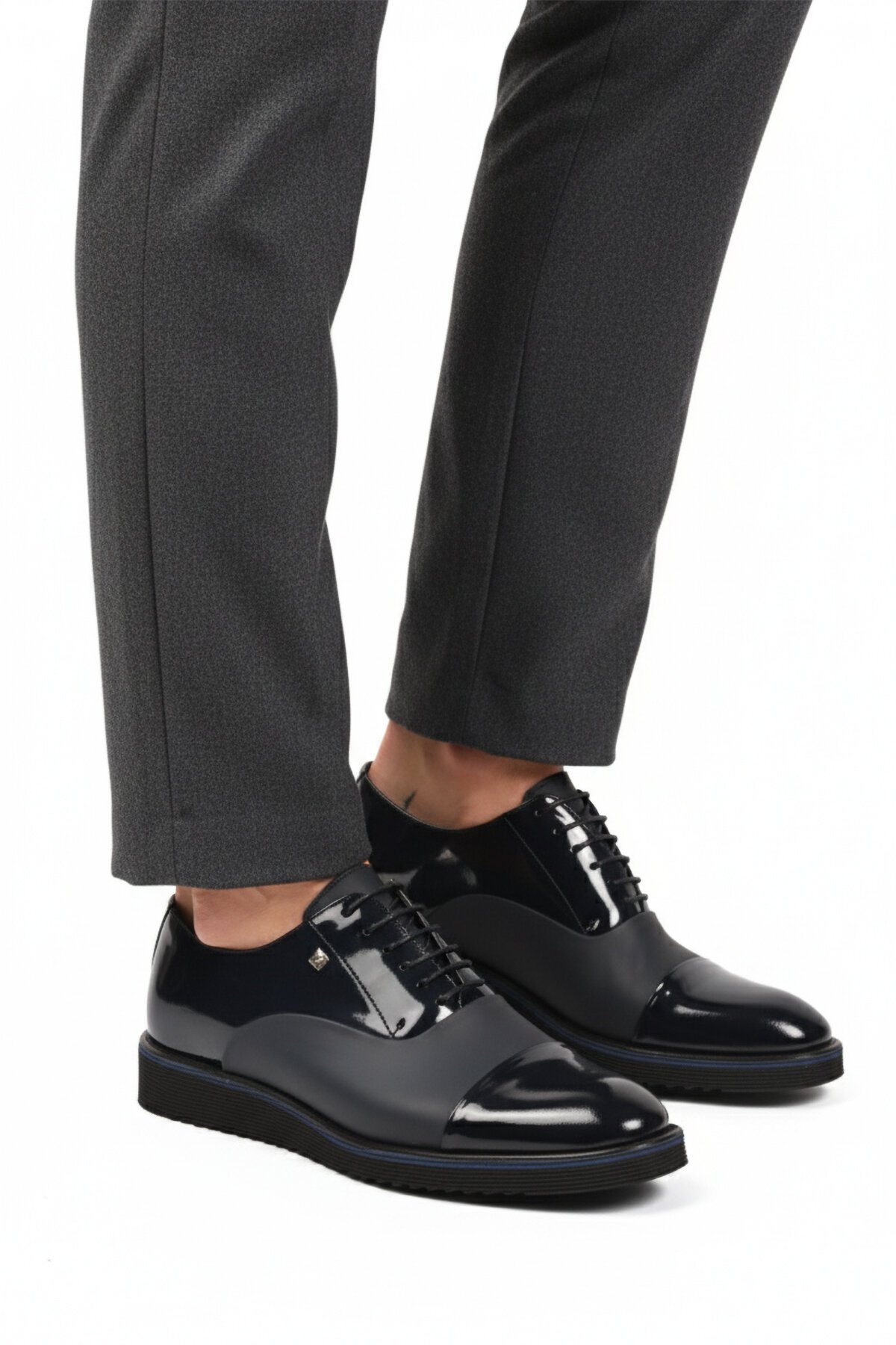 Lacivert Rugan Hakiki Deri Erkek Günlük Ayakkabı 6590 M