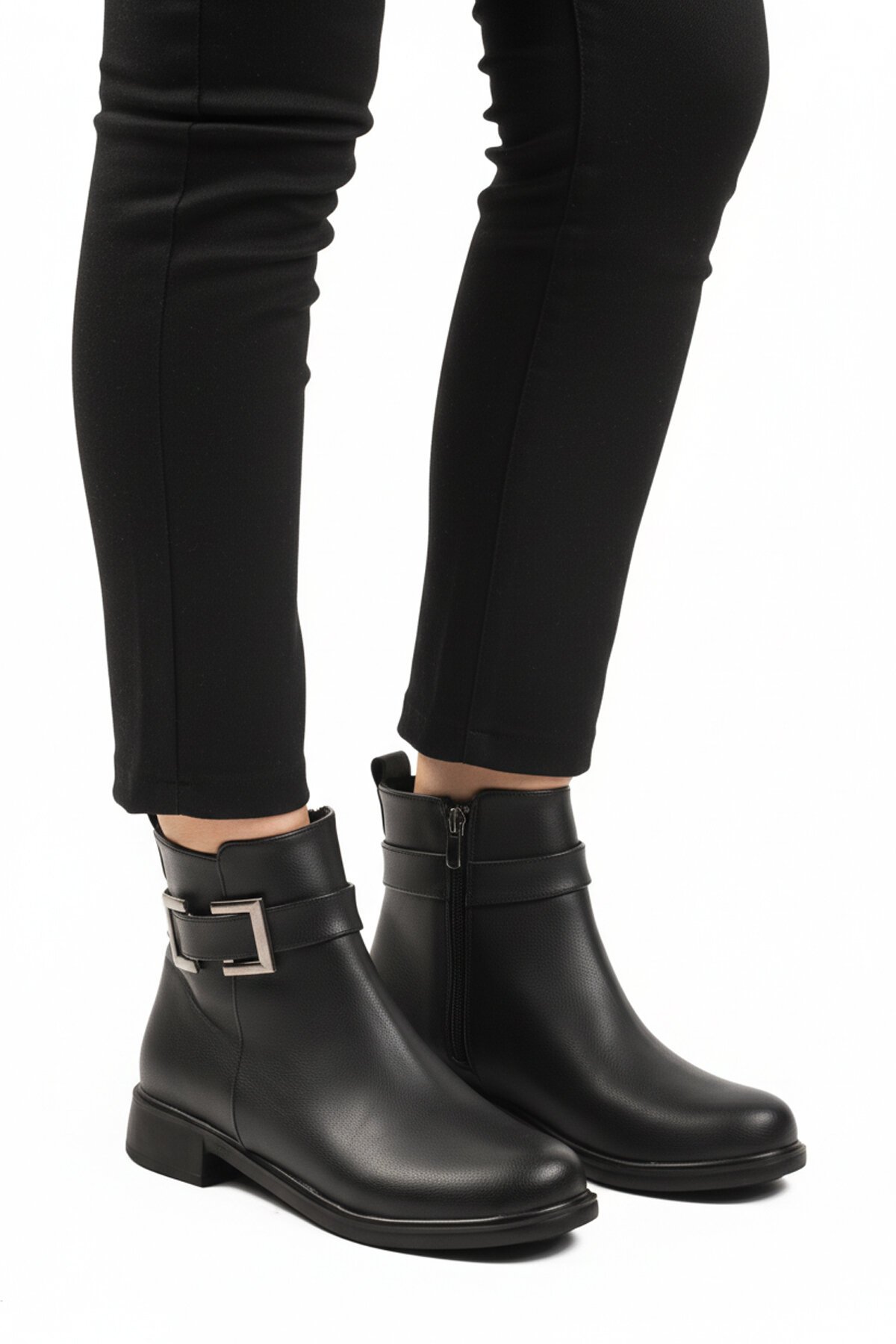 Siyah Cilt Fermuarlı Kadın Bot 209144 Z