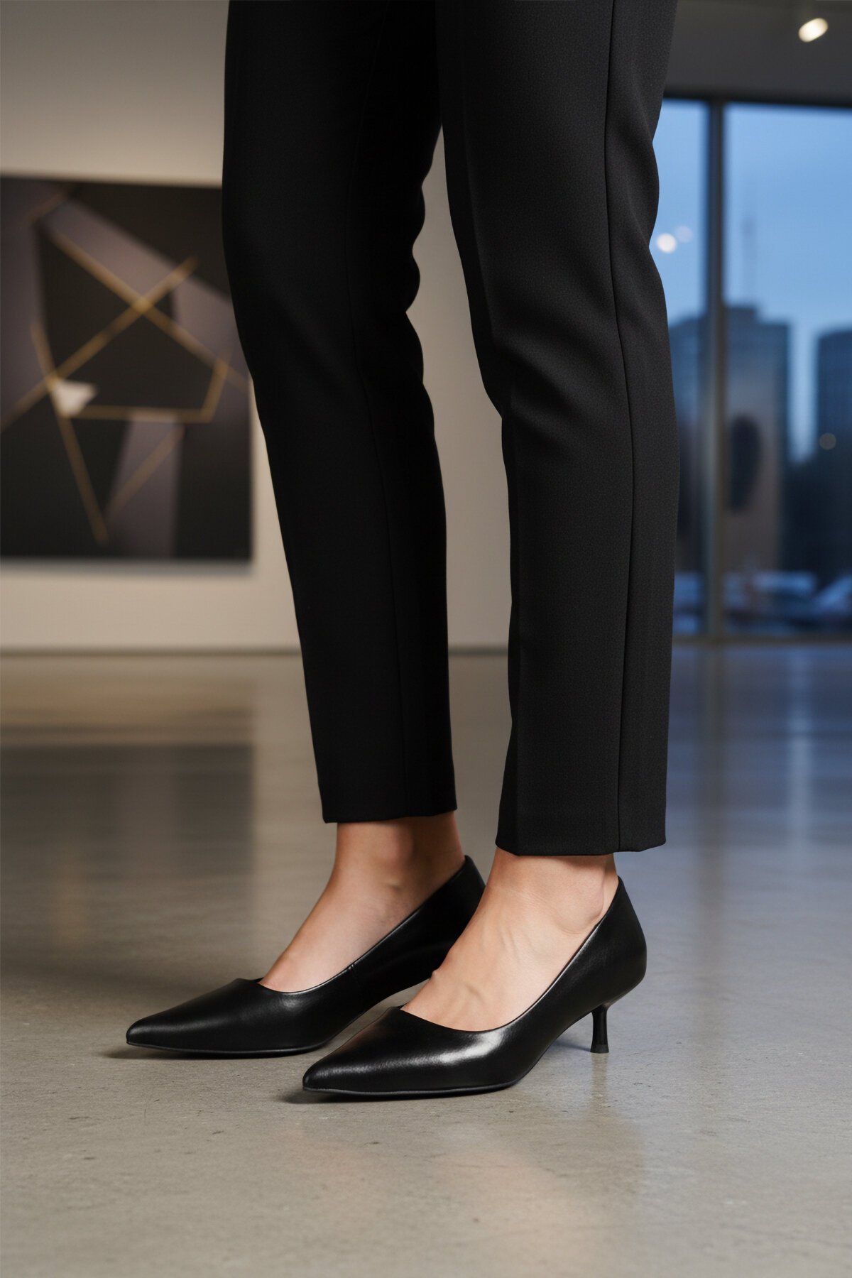 Siyah Cilt İnce Topuklu Kadın Topuklu Ayakkabı 458343 Z