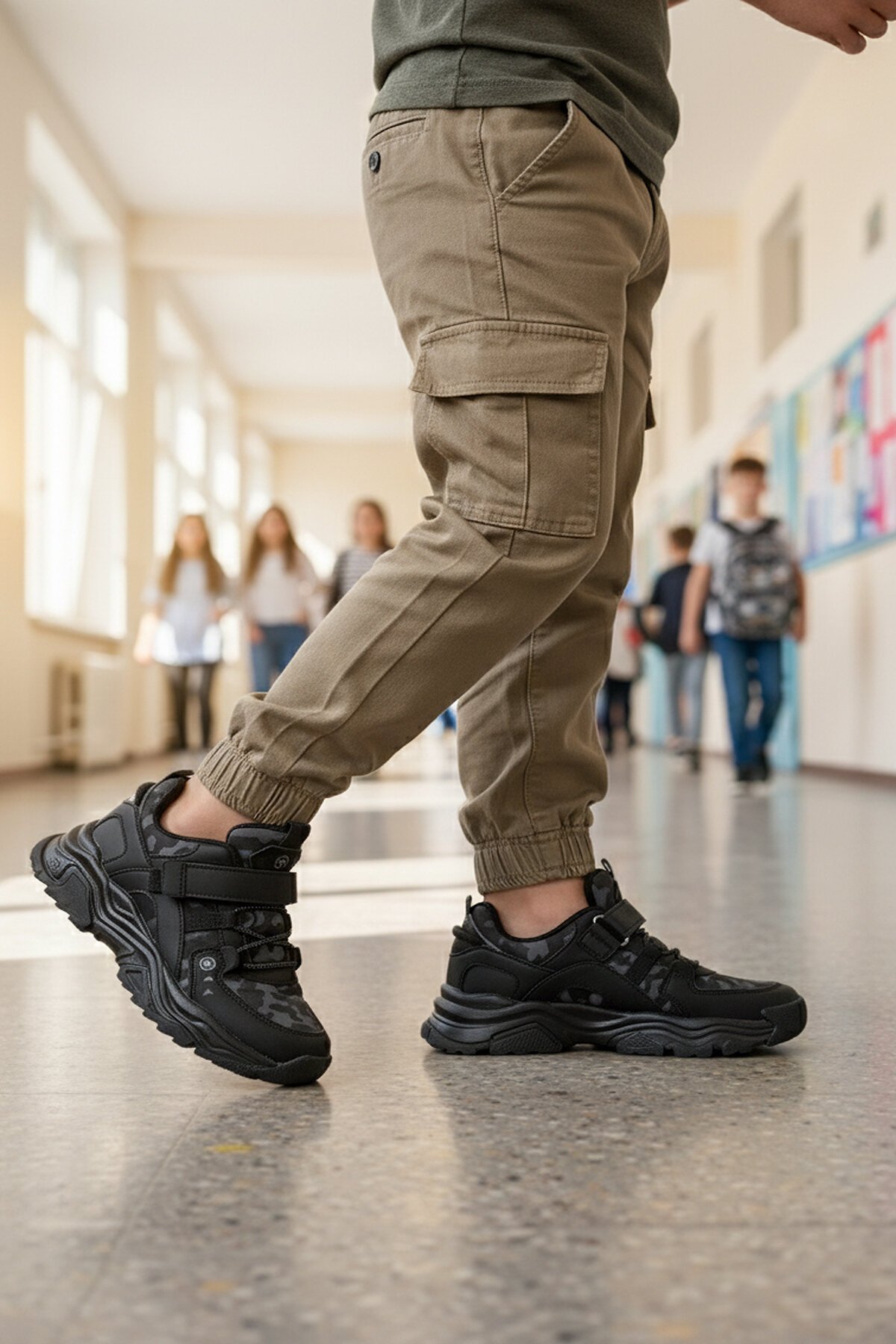 Siyah-Füme-Gri Cırtlı Çocuk Spor Ayakkabı 2021 F