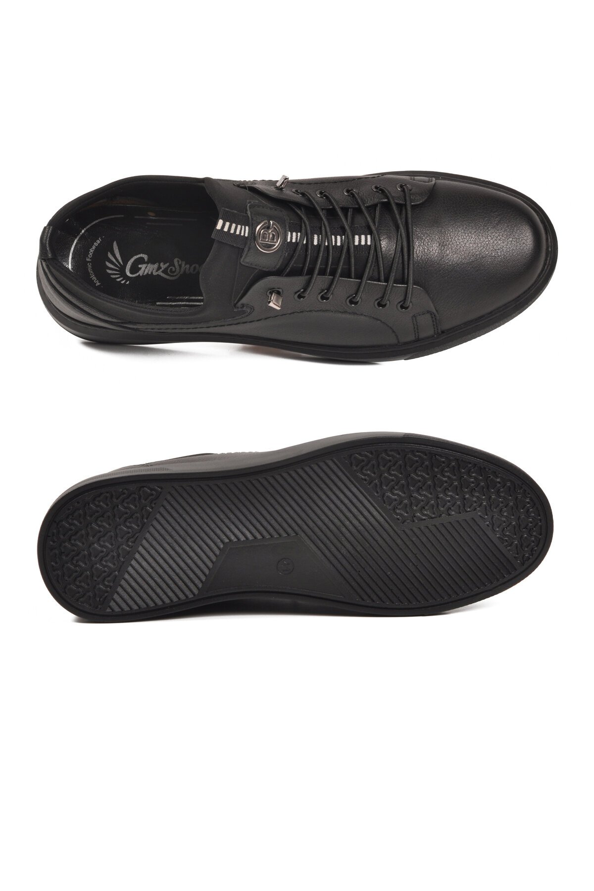 Siyah Hakiki Deri Lastik Bağcıklı Anatomik Taban Erkek Günlük Ayakkabı 140 M