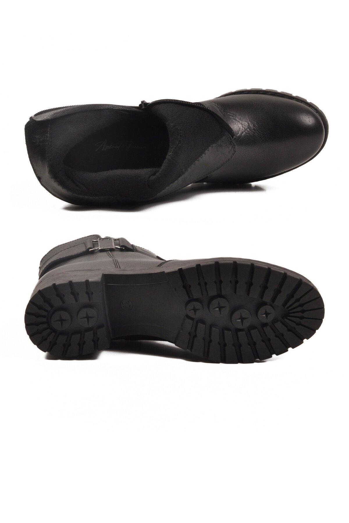 Siyah Hakiki Deri Hafif Kaymaz Taban Kadın Bot Premium 16463-1 Z