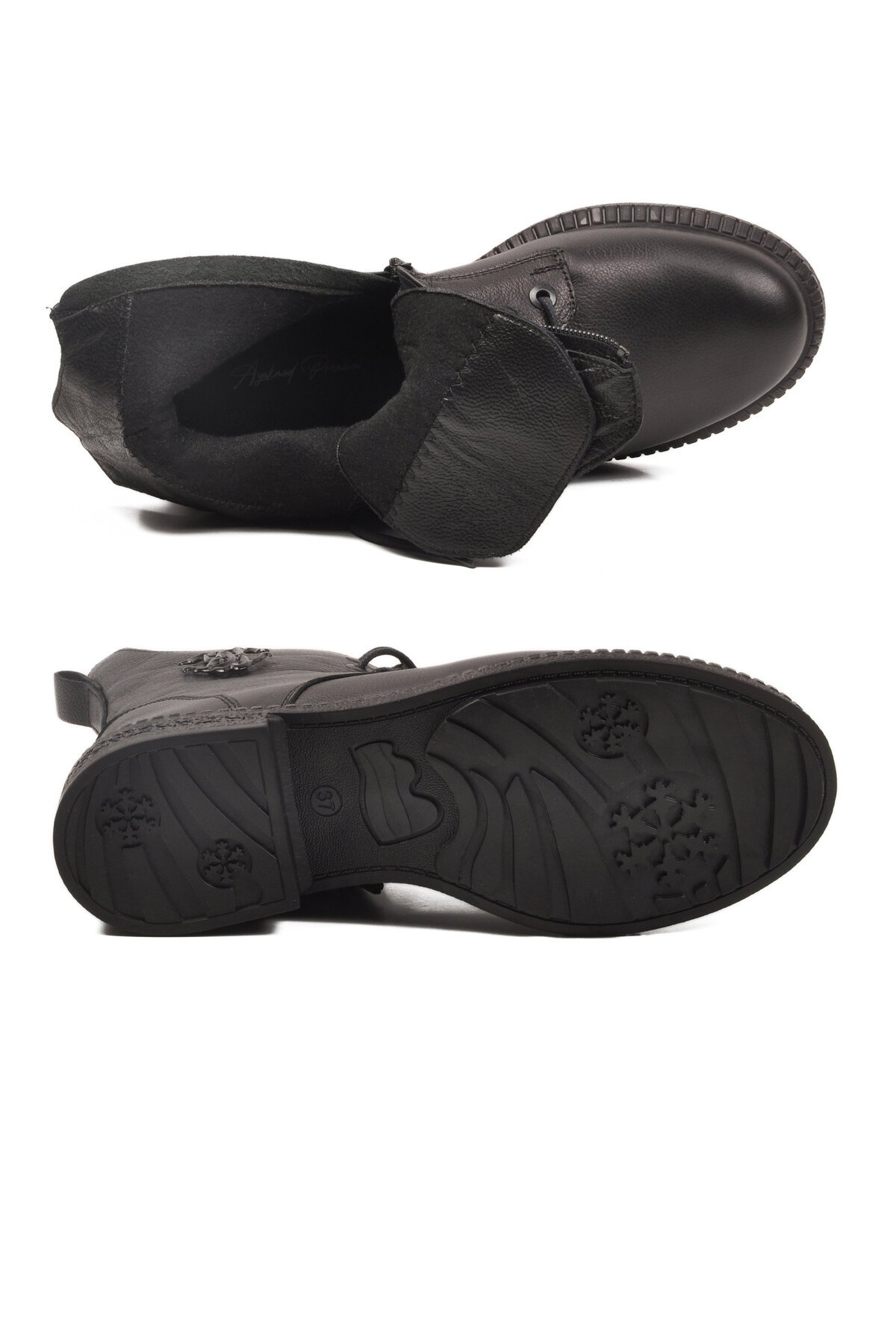 Siyah Hakiki Deri Kaymaz Taban Kadın Bot Premium 20912-1 Z