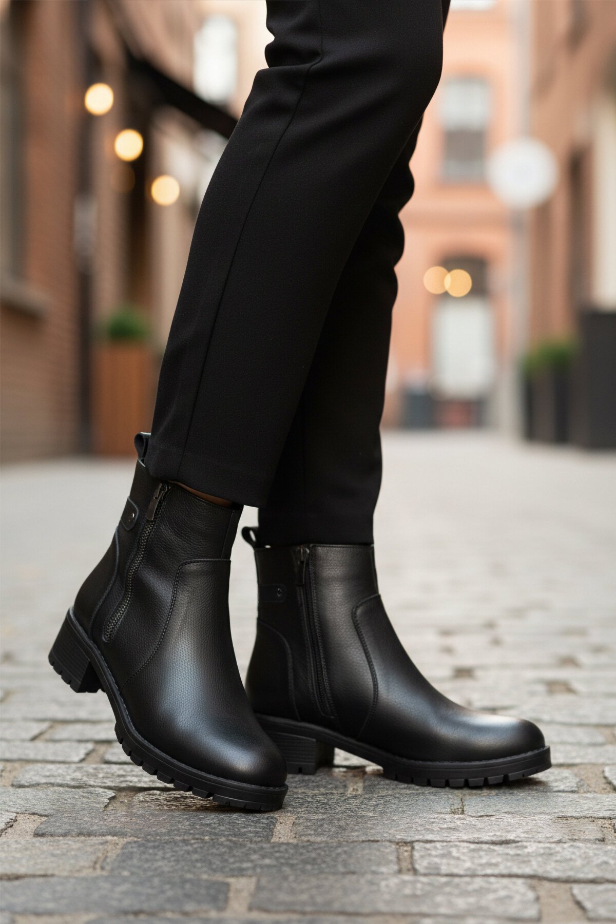 Siyah Hakiki Deri Kaymaz Taban Kadın Bot Premium 4663-1 Z