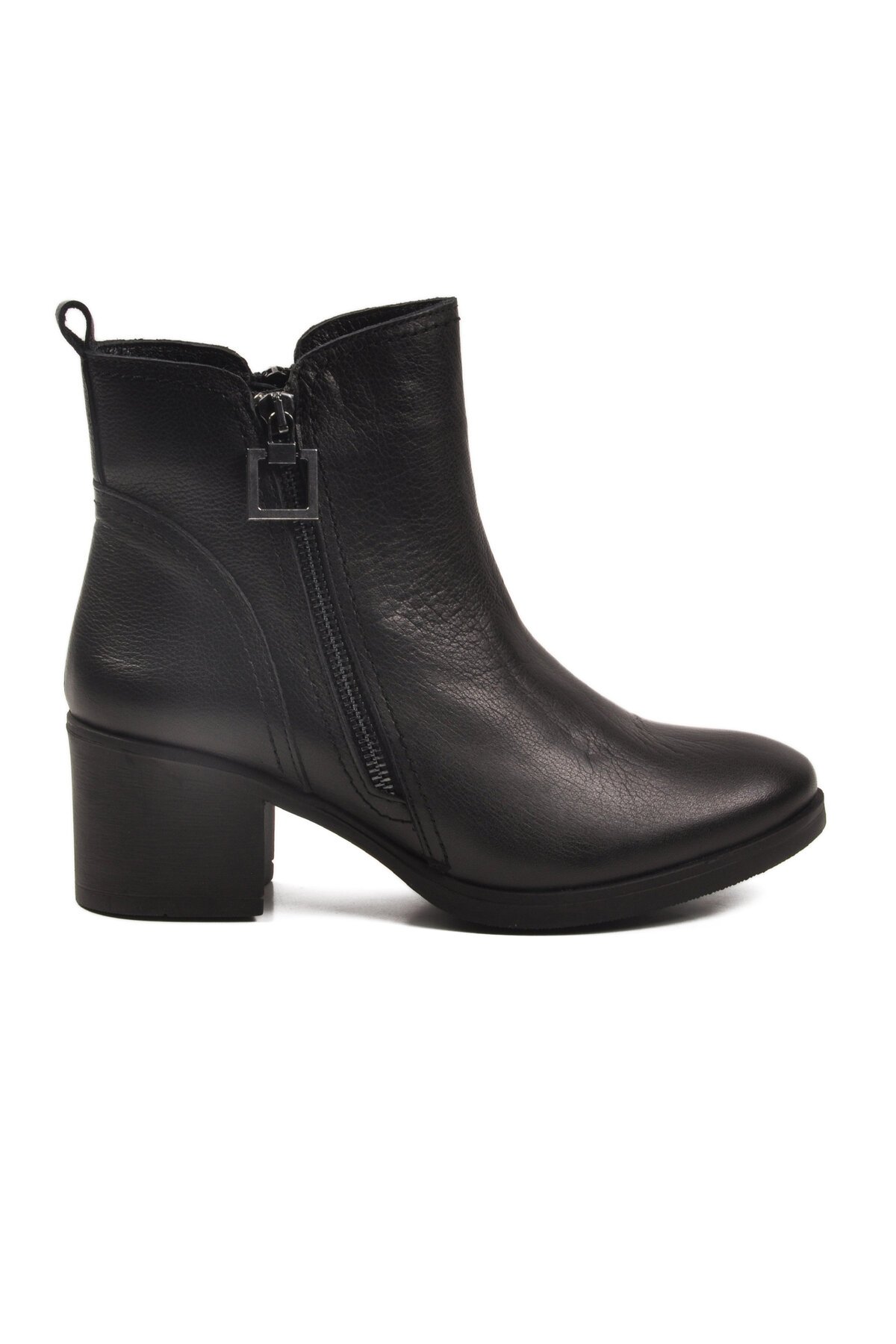 Siyah Hakiki Deri Fermuarlı Kadın Bot Premium 92163-1 Z