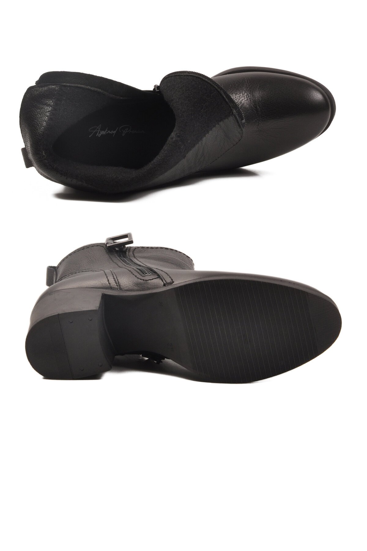 Siyah Hakiki Deri Fermuarlı Kadın Bot Premium 92163-1 Z