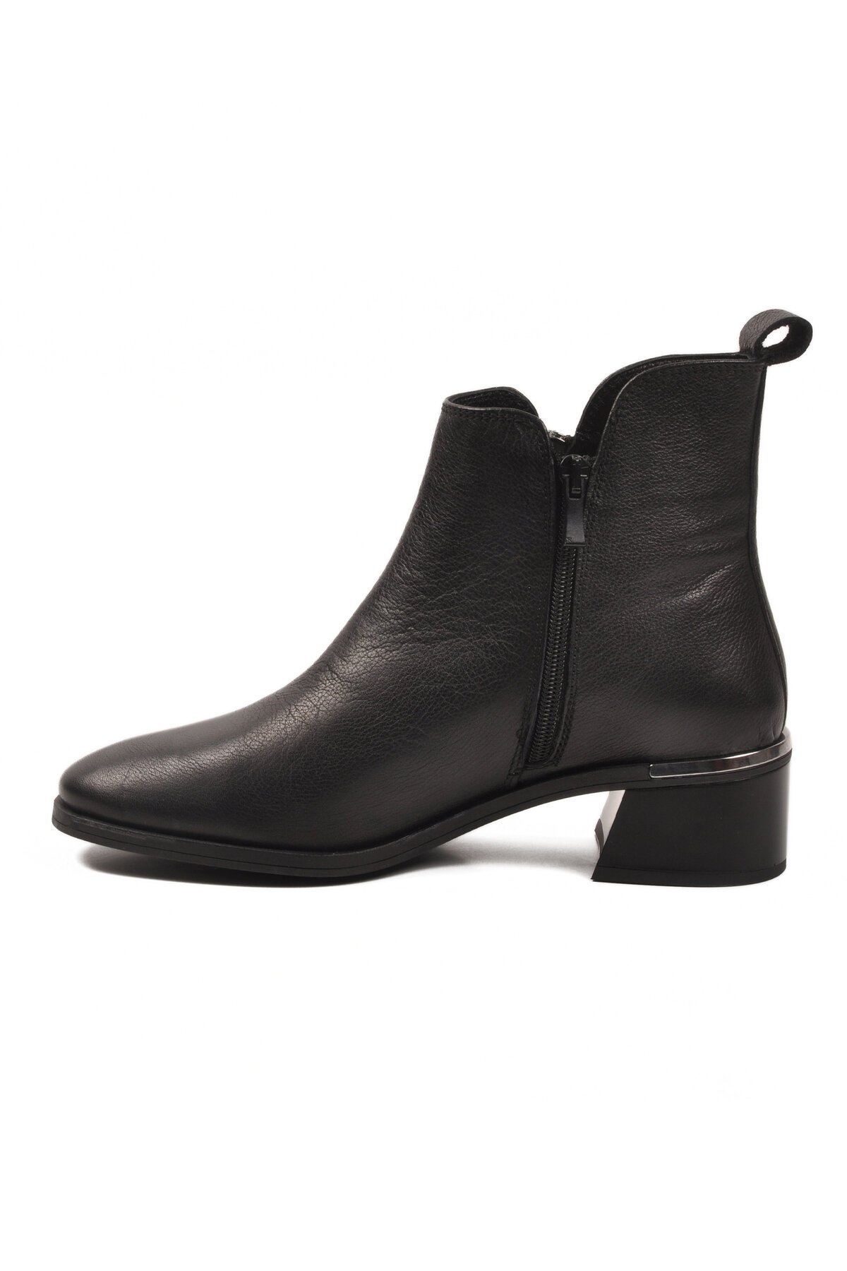 Siyah Hakiki Deri Fermuarlı Hafif Kadın Bot Premium 9780-1 Z
