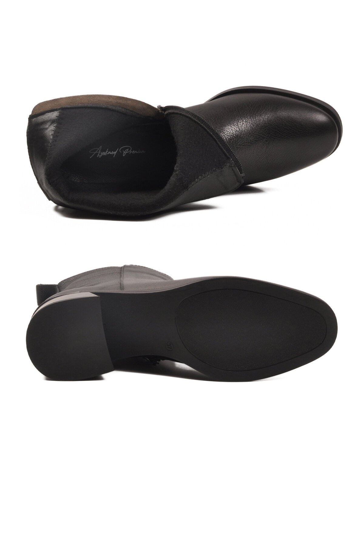 Siyah Hakiki Deri Fermuarlı Hafif Kadın Bot 9786-1 Z