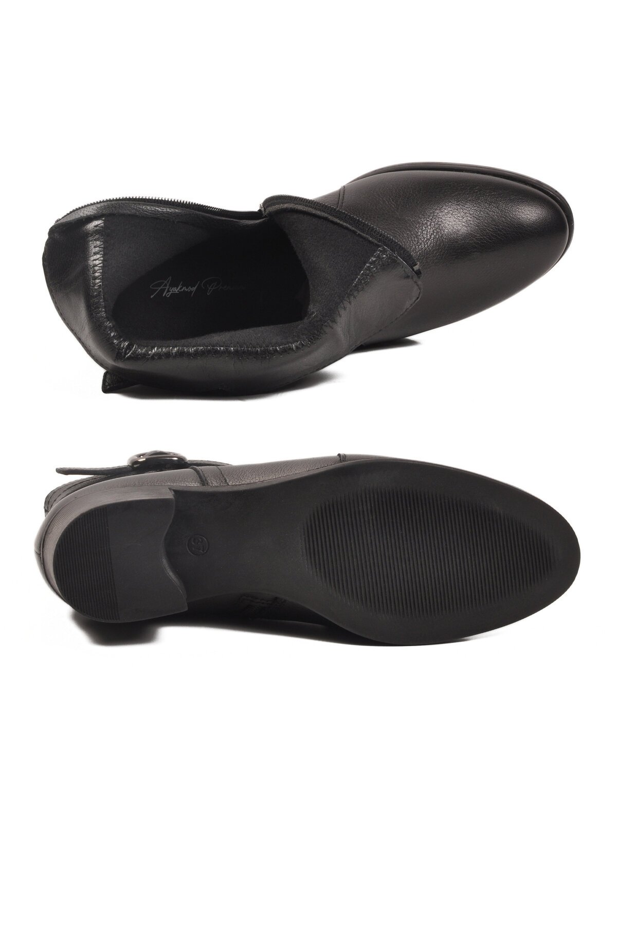 Siyah Hakiki Deri Fermuarlı İçi Polarlı Kadın Bot Premium 24113-1 Z