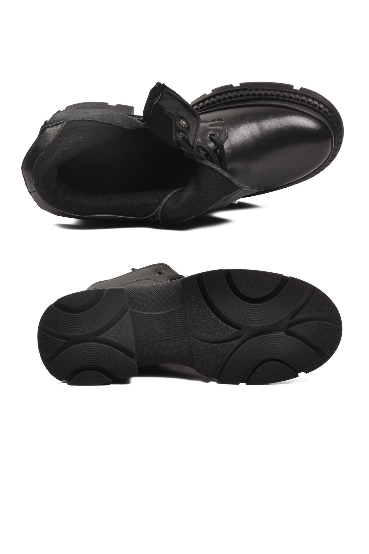 Siyah Hakiki Deri İçi Polarlı Kaymaz Taban Kadın Bot Z505 Z