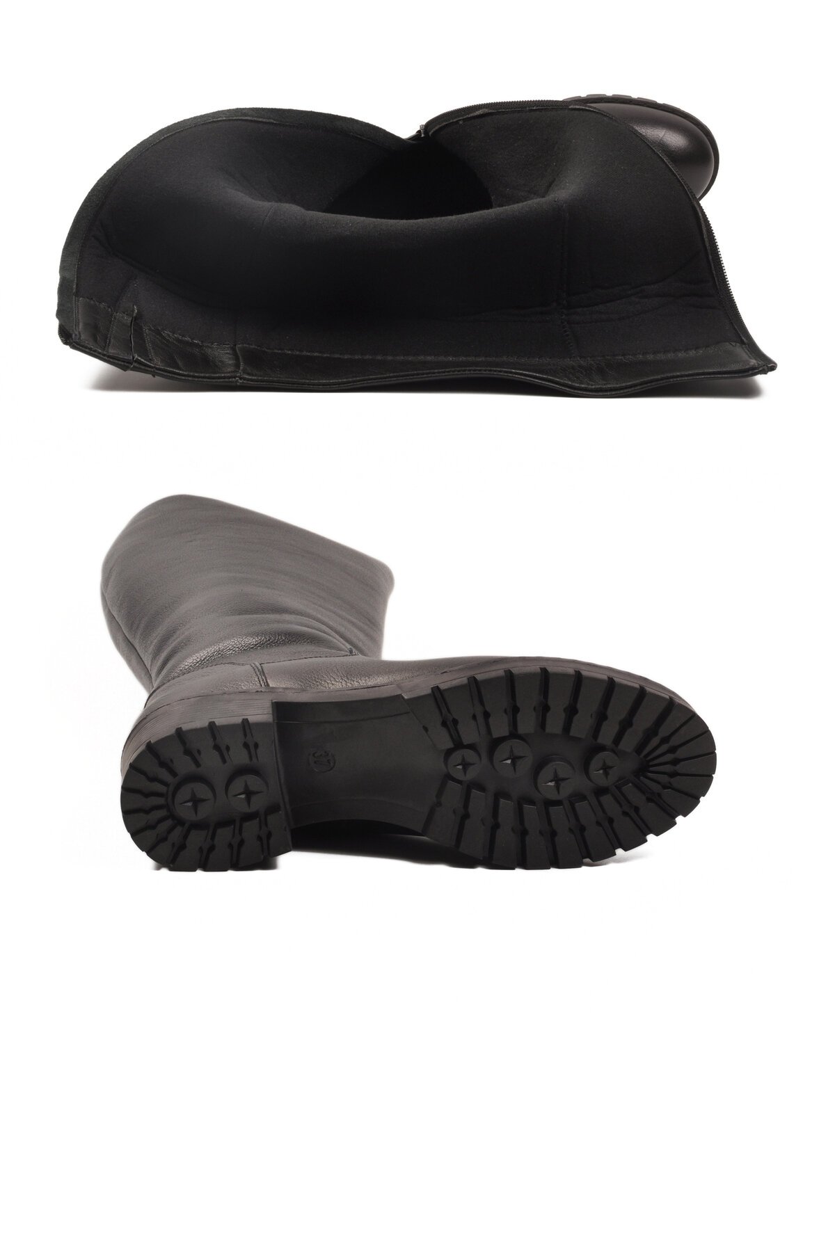 Siyah Hakiki Deri Kaymaz Taban Kadın Çizme 26900-1 Z