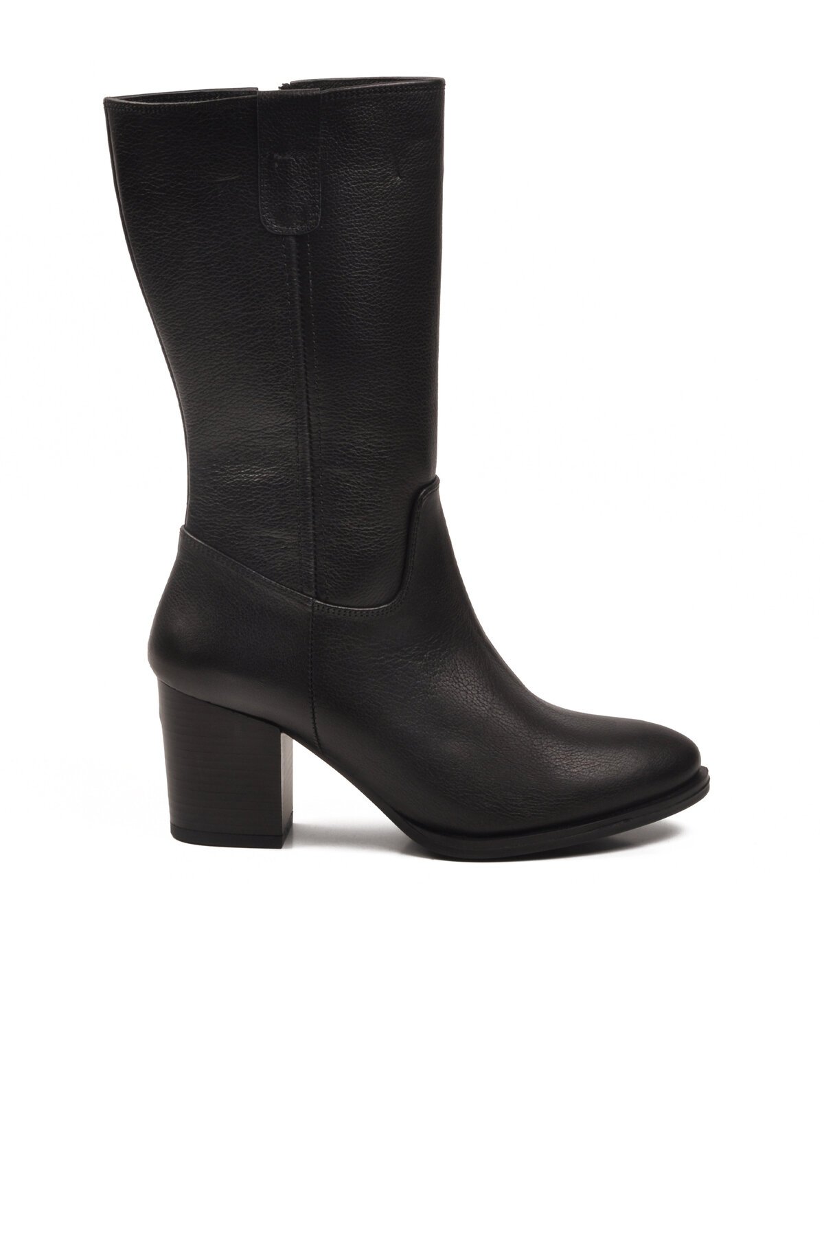 Siyah Hakiki Deri Kaymaz Taban Topuklu Kadın Çizme 86620-1 Z