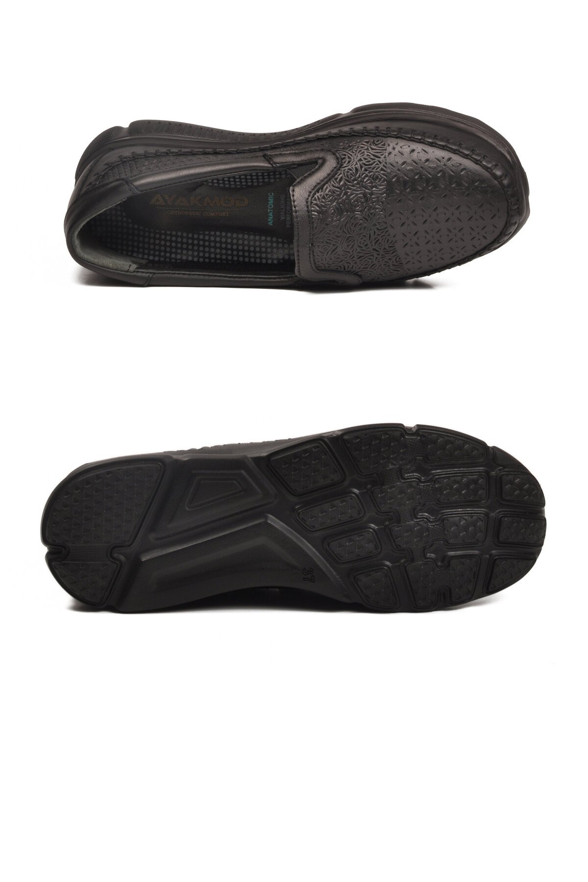 Siyah Hakiki Deri Ortopedik Taban Kadın Günlük Ayakkabı 608 Z