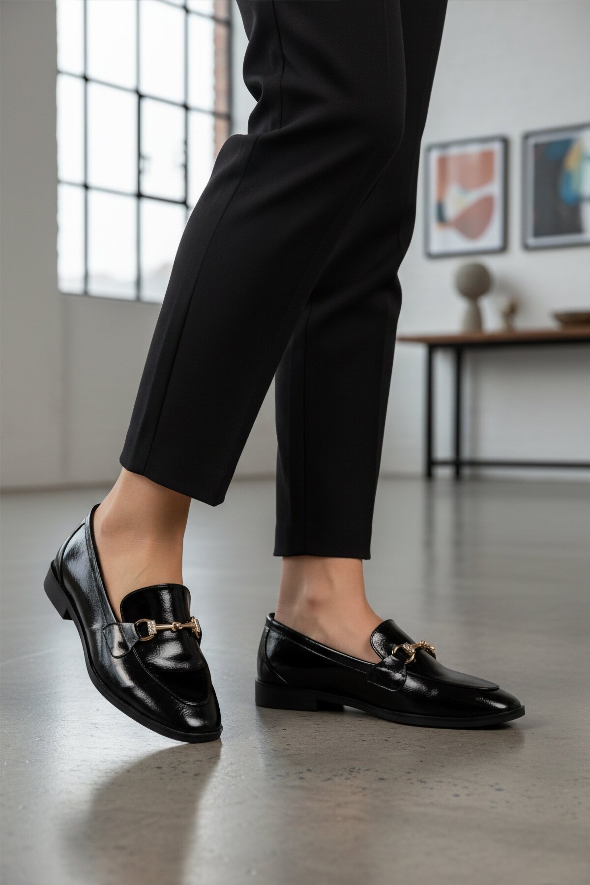 Siyah Kırışık Hafif Kadın Günlük Ayakkabı 421025 Z