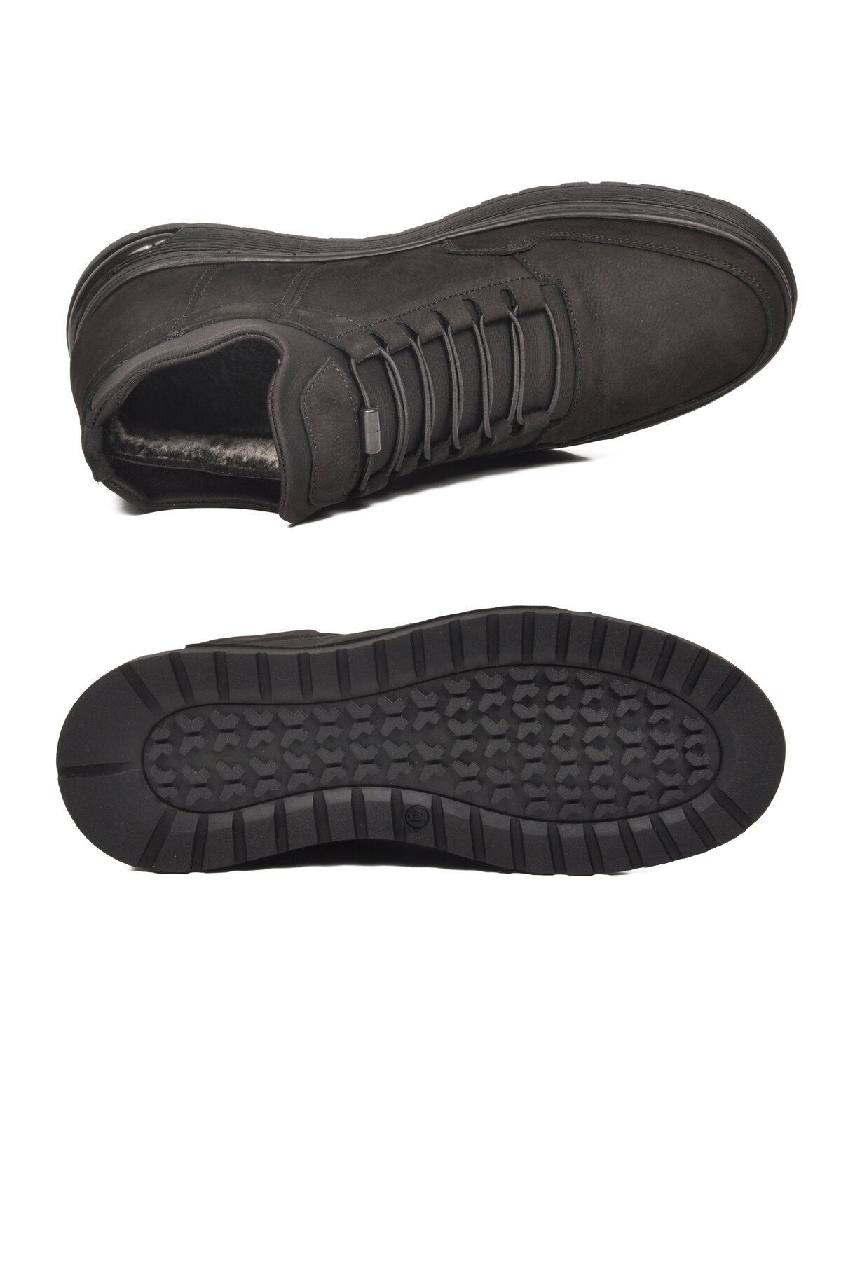 Siyah Nubuk Hakiki Deri Lastik Bağcıklı Erkek Bot 727 M