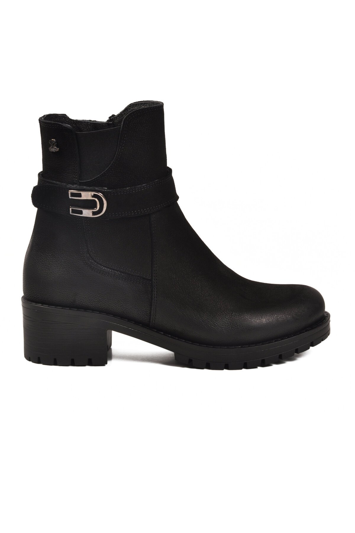 Siyah Nubuk Fermuarlı Hakiki Deri Topuklu Kadın Bot 3376K Z