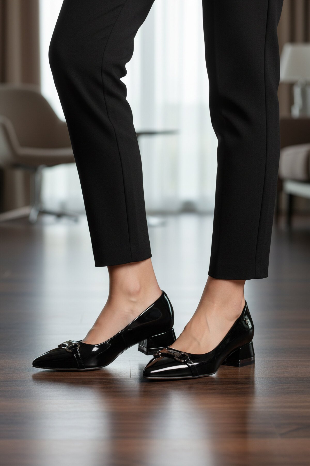 Siyah Rugan Kadın Abiye Ayakkabı PC-55197 Z Dar Kalıp