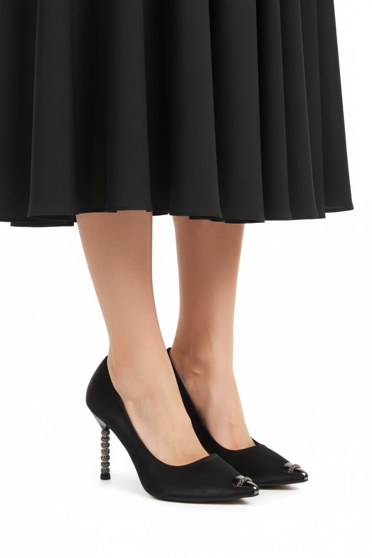 Siyah Saten İnce Topuklu Kadın Abiye Ayakkabı 357191 Z