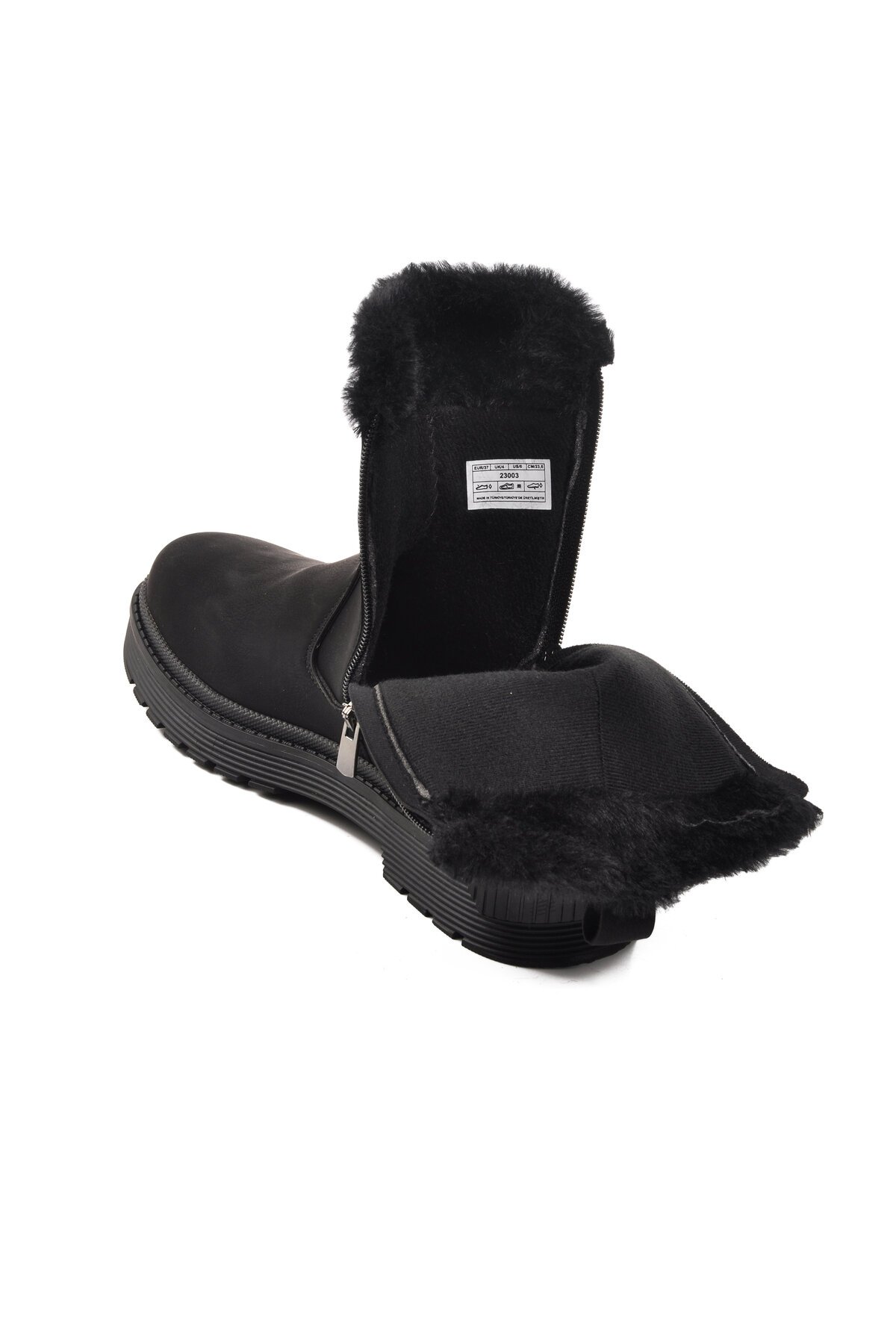 Siyah-Zümrüt Fermuarlı Polarlı Kadın Bot 23003 Z