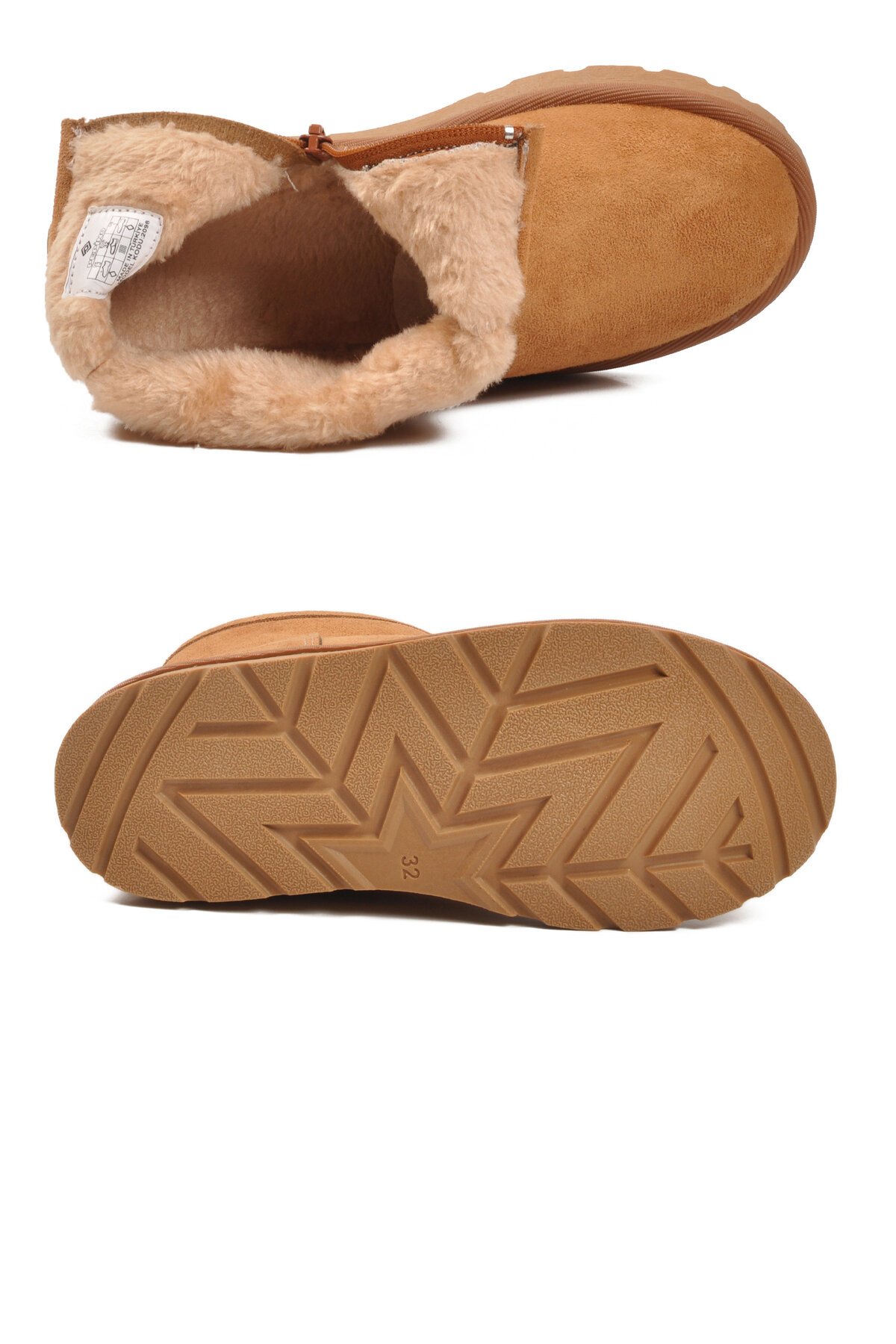 Taba Süet İçi Kürklü Fermuarlı Çocuk Bot 2096 F