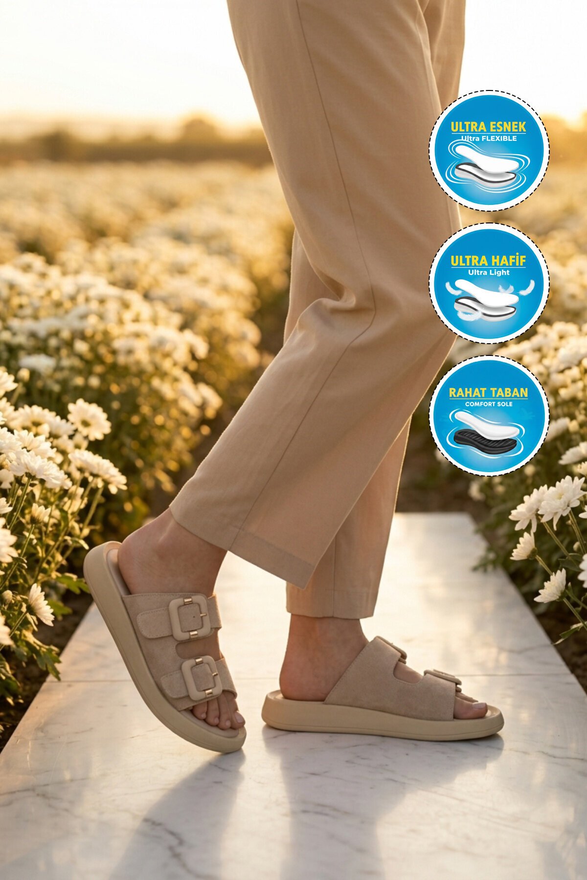 Bej Süet Hafif Slip-On Kadın Terlik 513089 Z