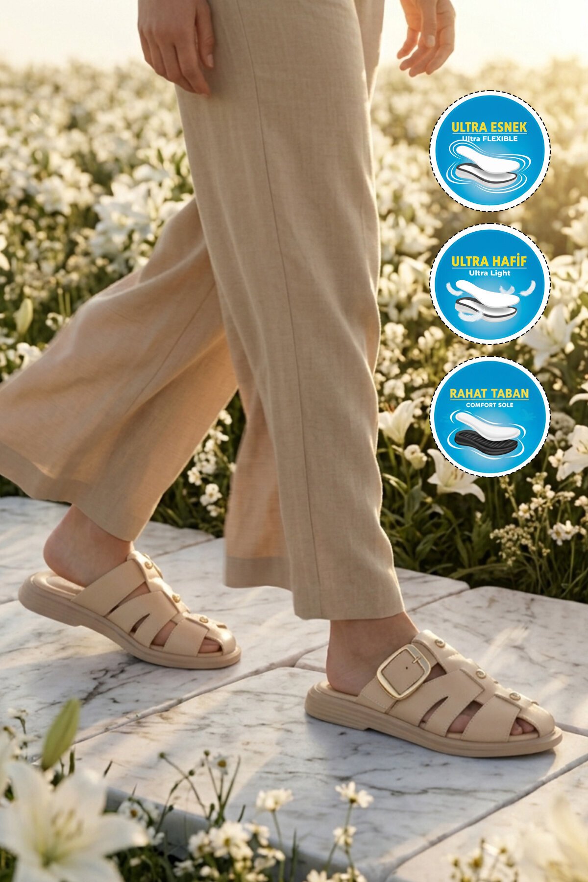 Bej Hafif Slingback Kadın Terlik 322224 Z