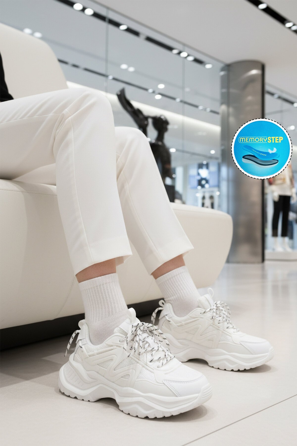 Beyaz Memory Foarm Kadın Spor Ayakkabı PCI-11075 G