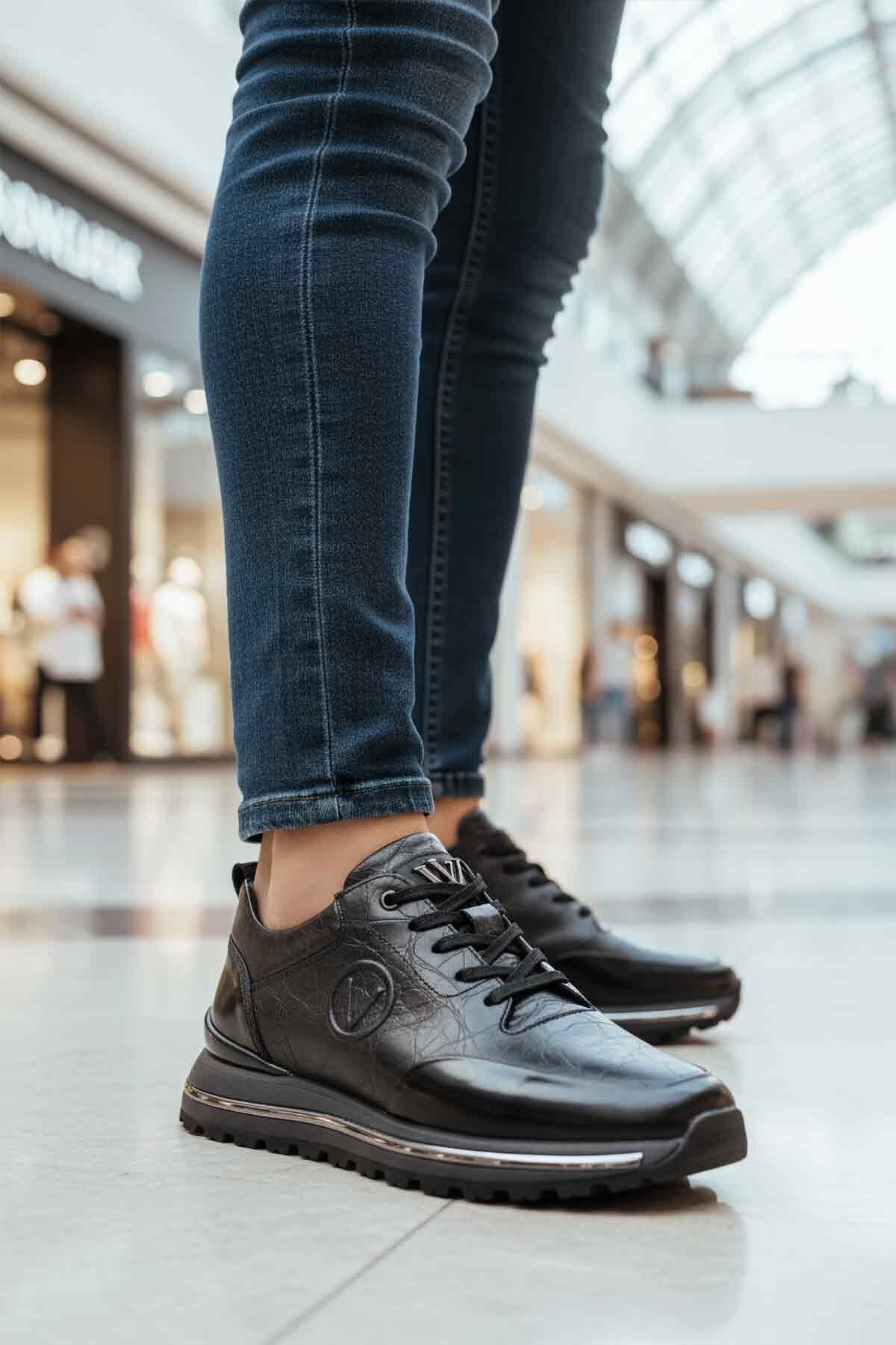 Siyah Açma Hakiki Deri Erkek Günlük Ayakkabı M112 M