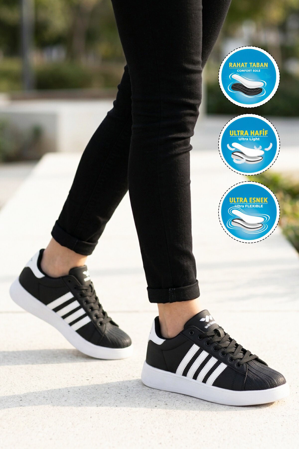 Siyah-Beyaz Hafif Unisex Spor Ayakkabı 26112 Senti G