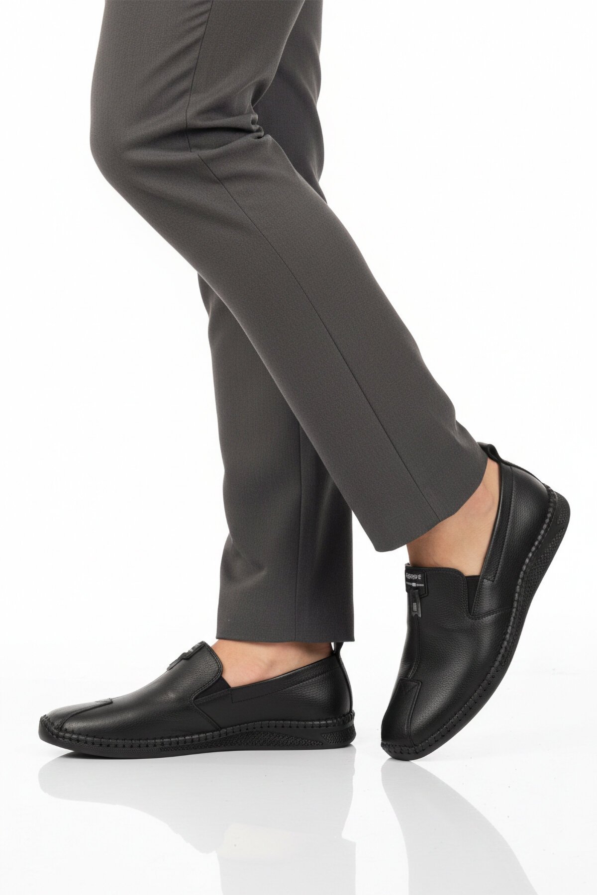 Siyah Hakiki Deri Ortopedik Erkek Günlük Ayakkabı Premium 308 M