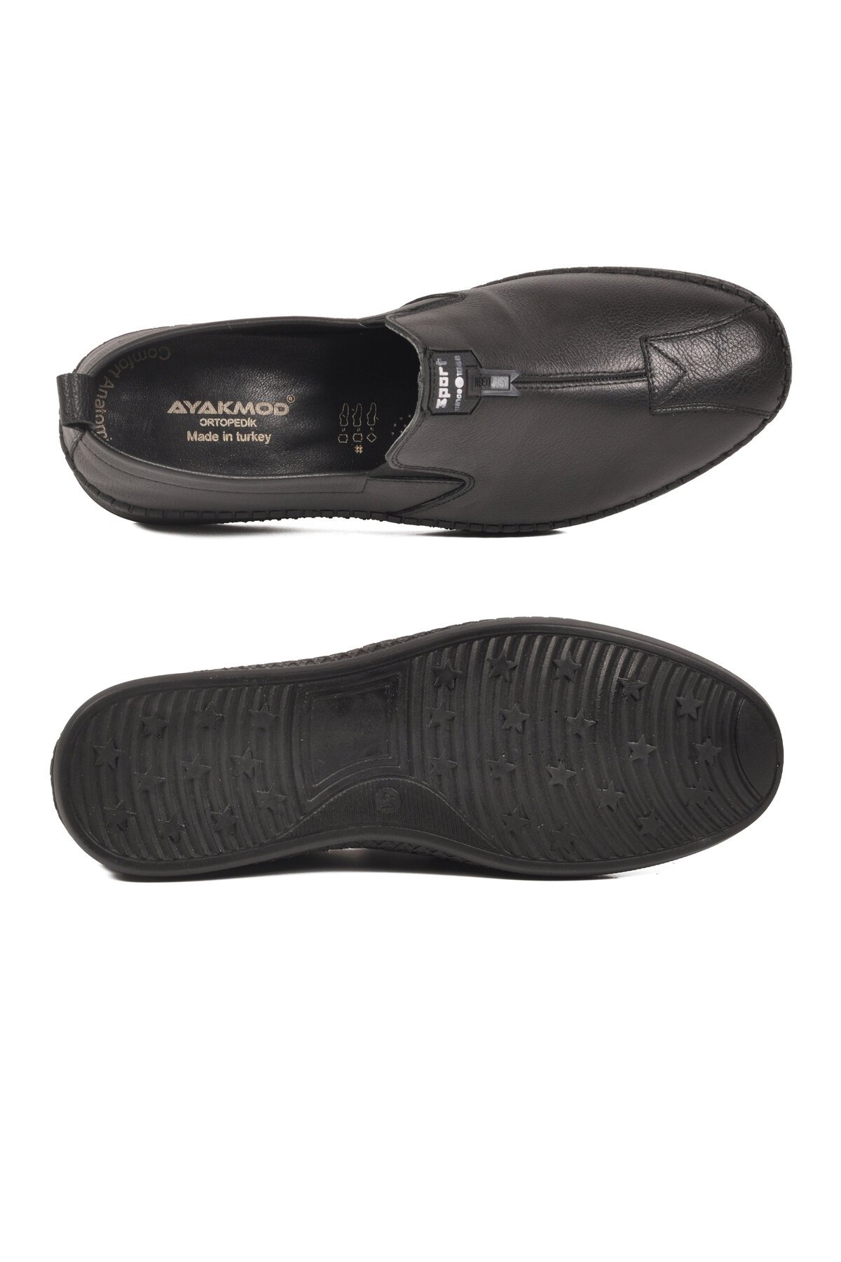 Siyah Hakiki Deri Ortopedik Erkek Günlük Ayakkabı Premium 308 M