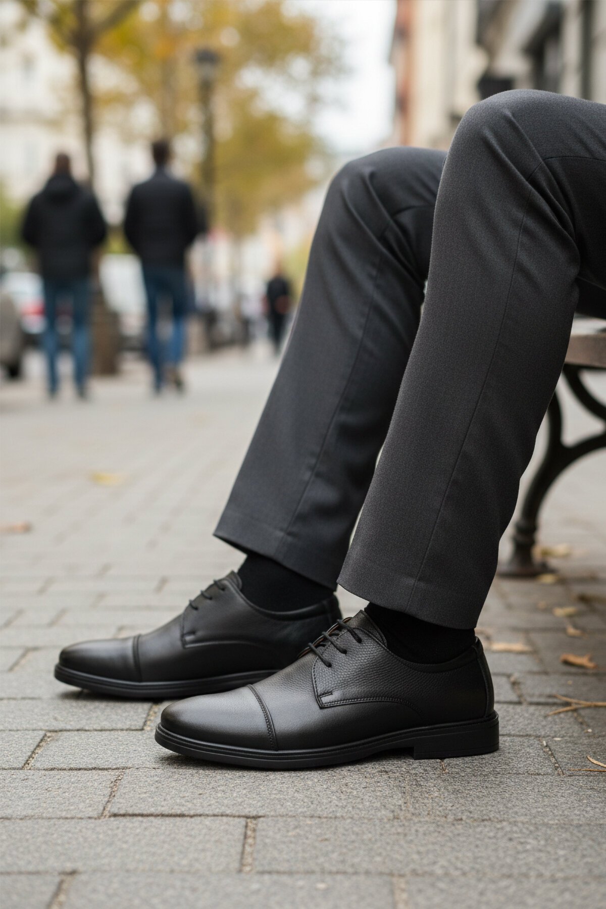 Siyah Hakiki Deri Jel Tabanlı Erkek Günlük Ayakkabı Premium 425 M