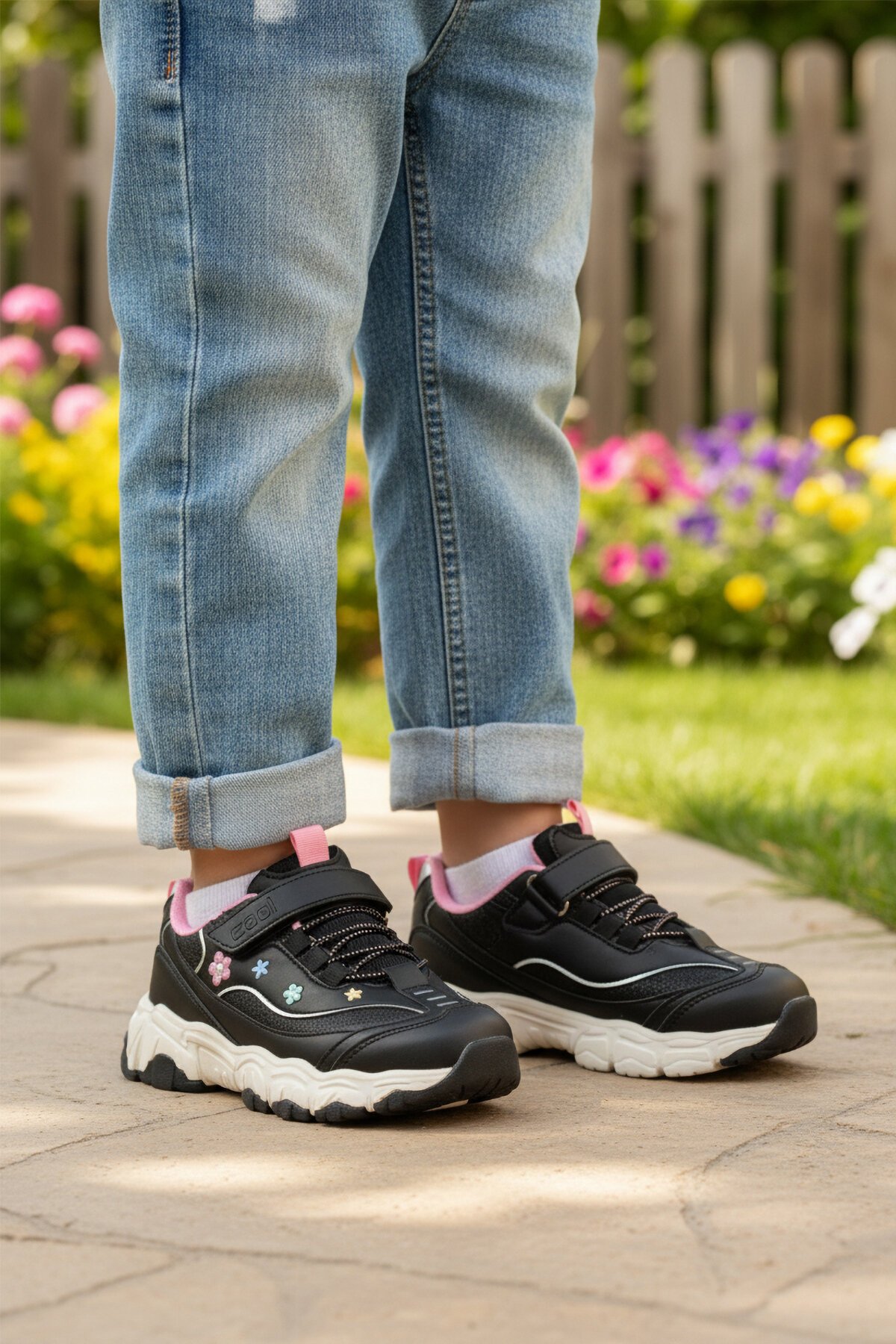 Siyah-Pembe Kız Çocuk Spor Ayakkabı Cool Bella Kısa F