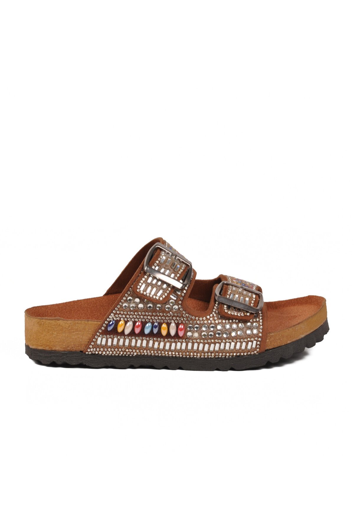 Taba Renkli Taş Detaylı Kadın Terlik PC-7304 Z