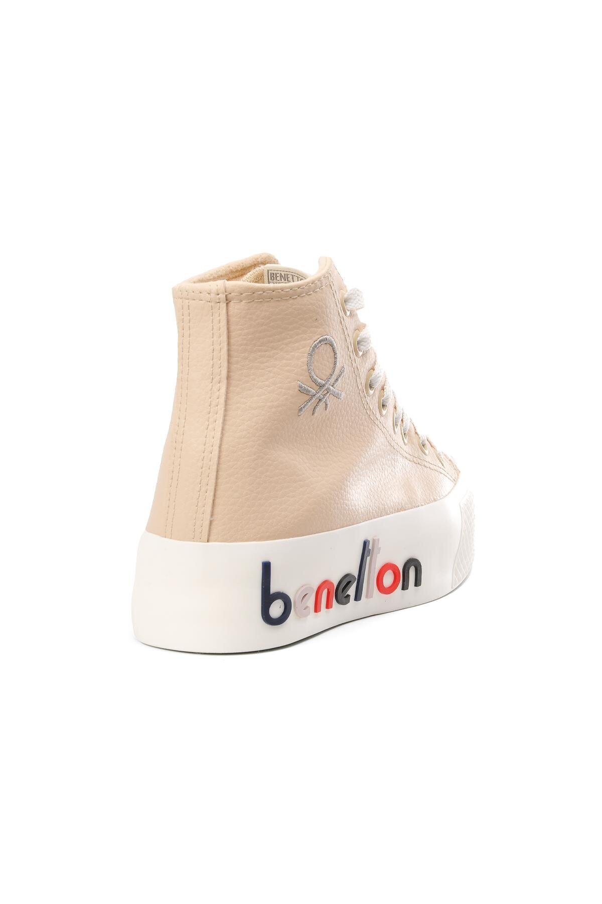 Bej Bilek Boy Bağcıklı Kalın Tabanlı Kadın Spor Ayakkabı Sneaker