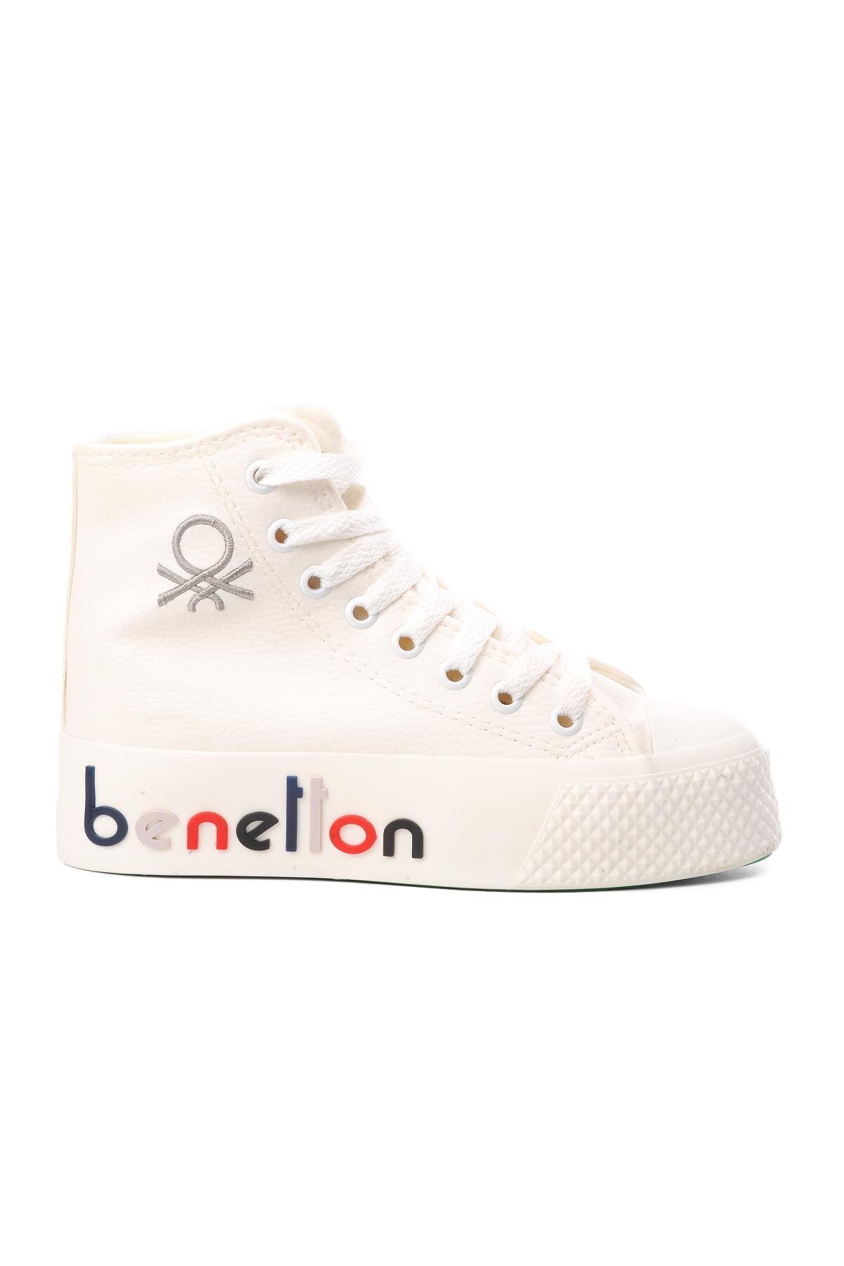 Beyaz Bilek Boy Bağcıklı Kalın Tabanlı Kadın Spor Ayakkabı Sneaker