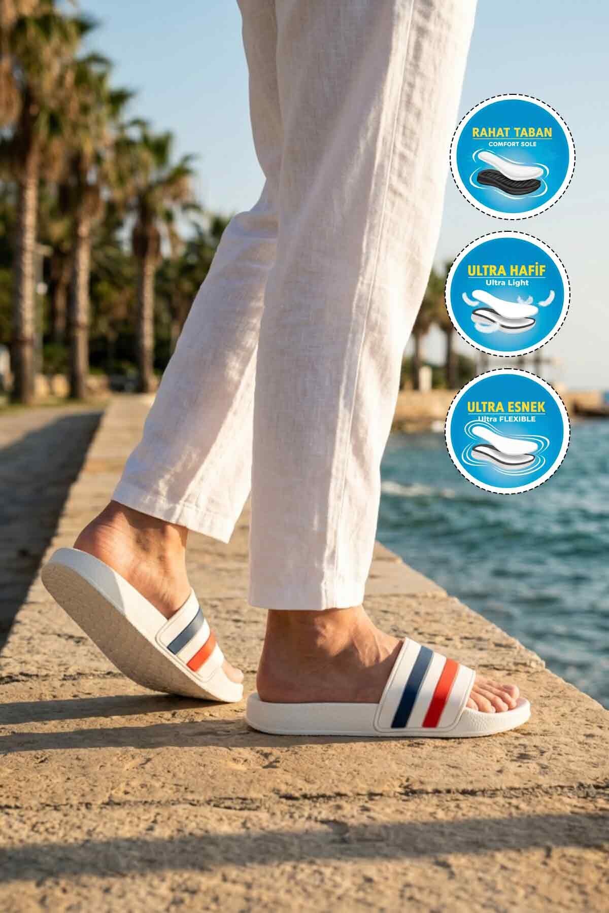 Beyaz-Lacivert Hafif Unisex Terlik 8000-01 G